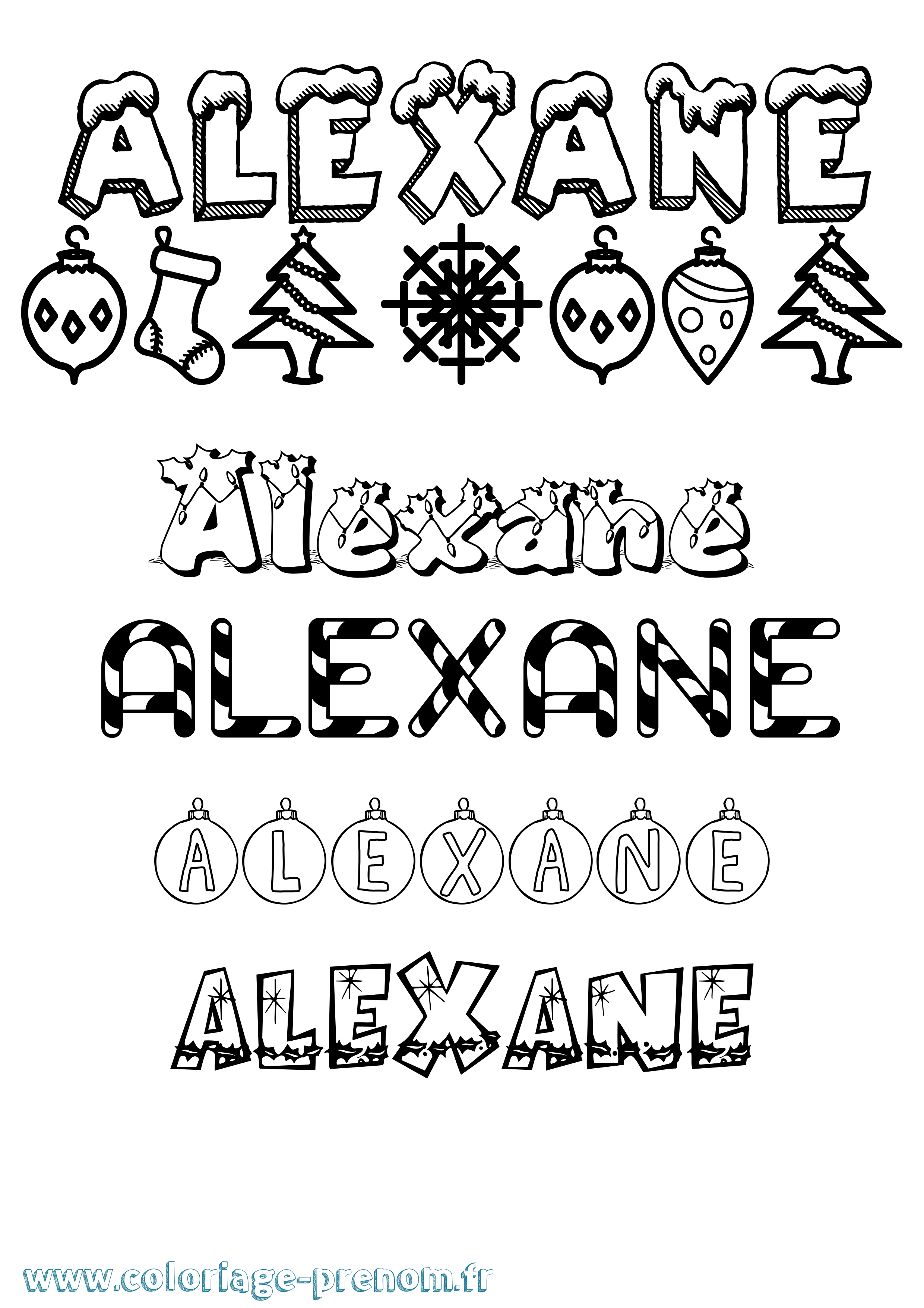 Coloriage prénom Alexane Noël
