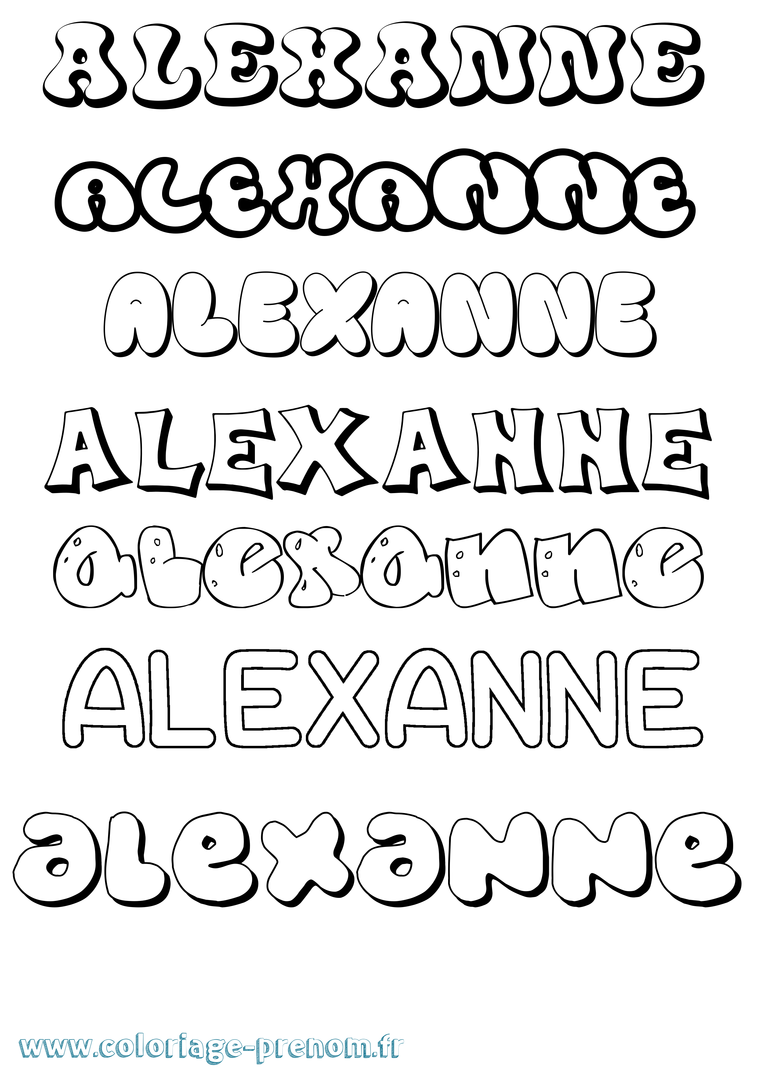 Coloriage prénom Alexanne Bubble
