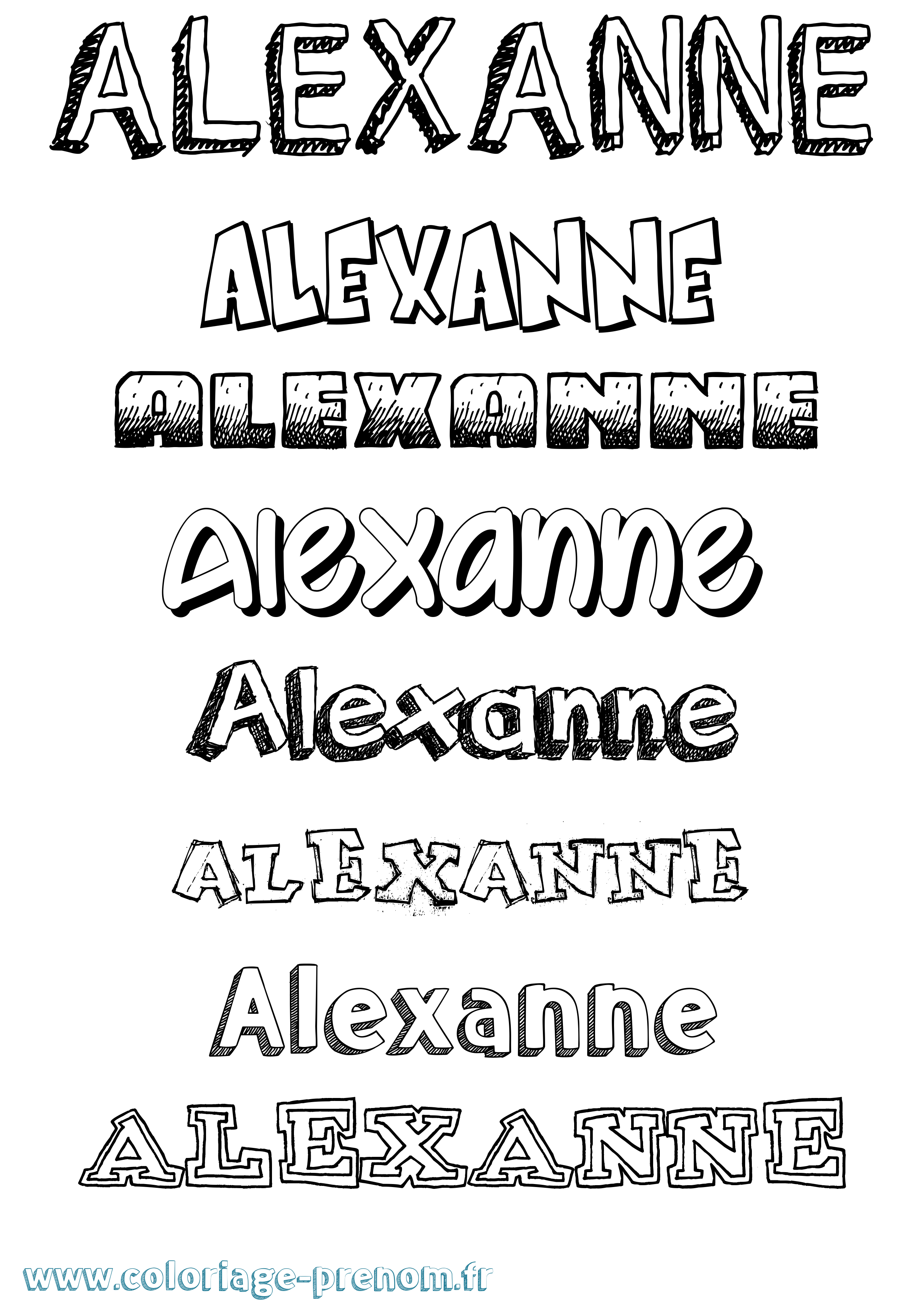 Coloriage prénom Alexanne Dessiné