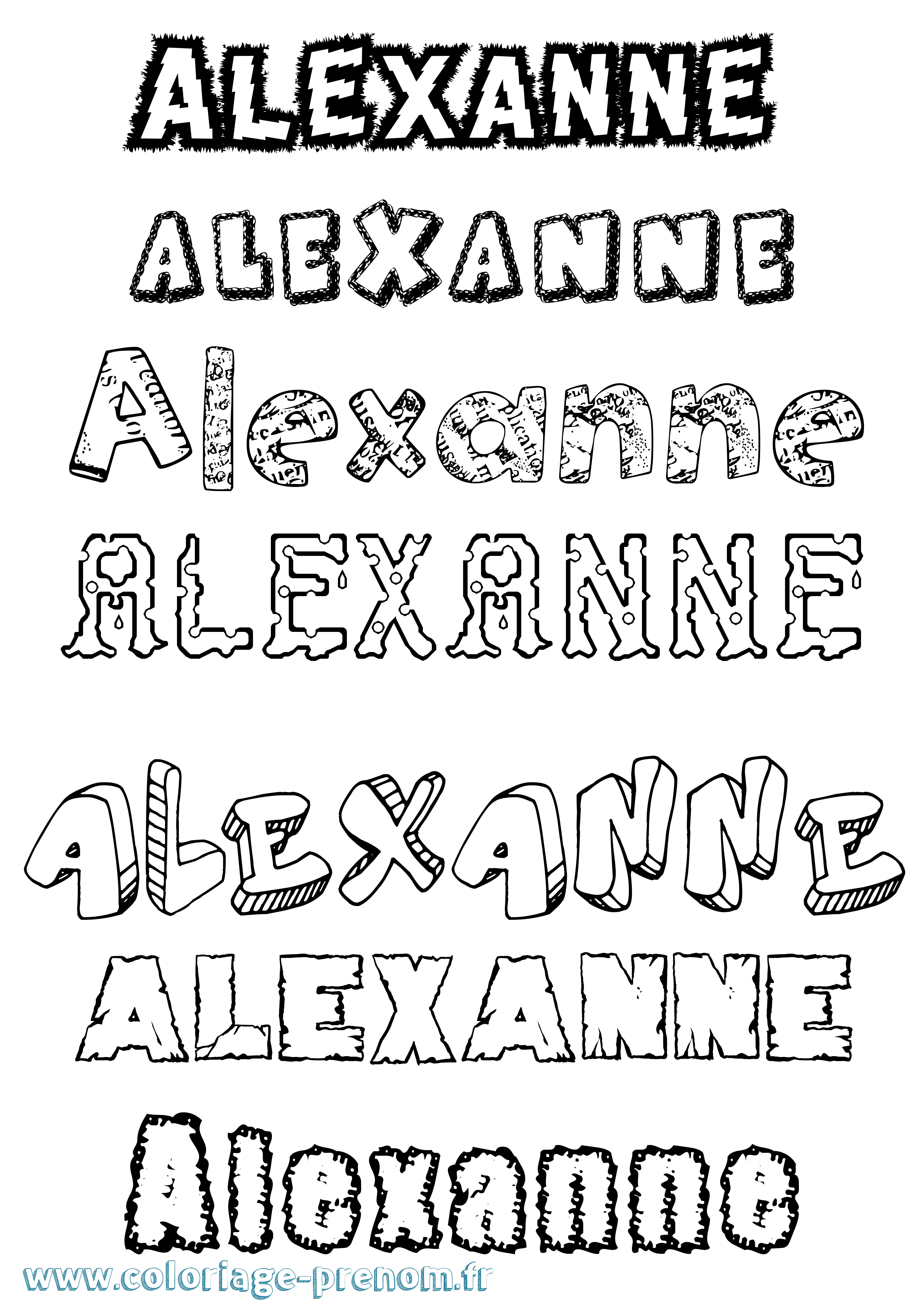 Coloriage prénom Alexanne Destructuré