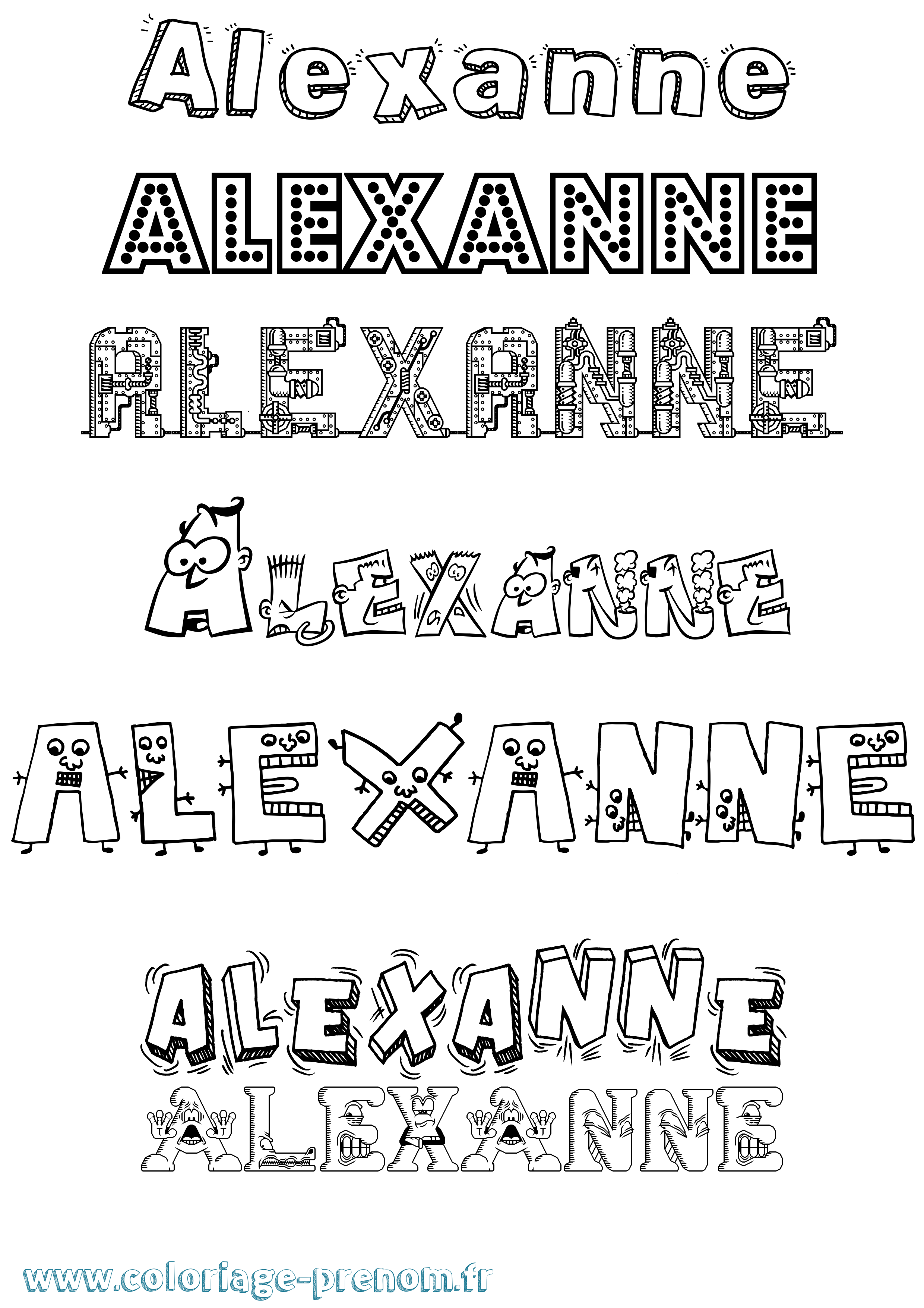 Coloriage prénom Alexanne Fun