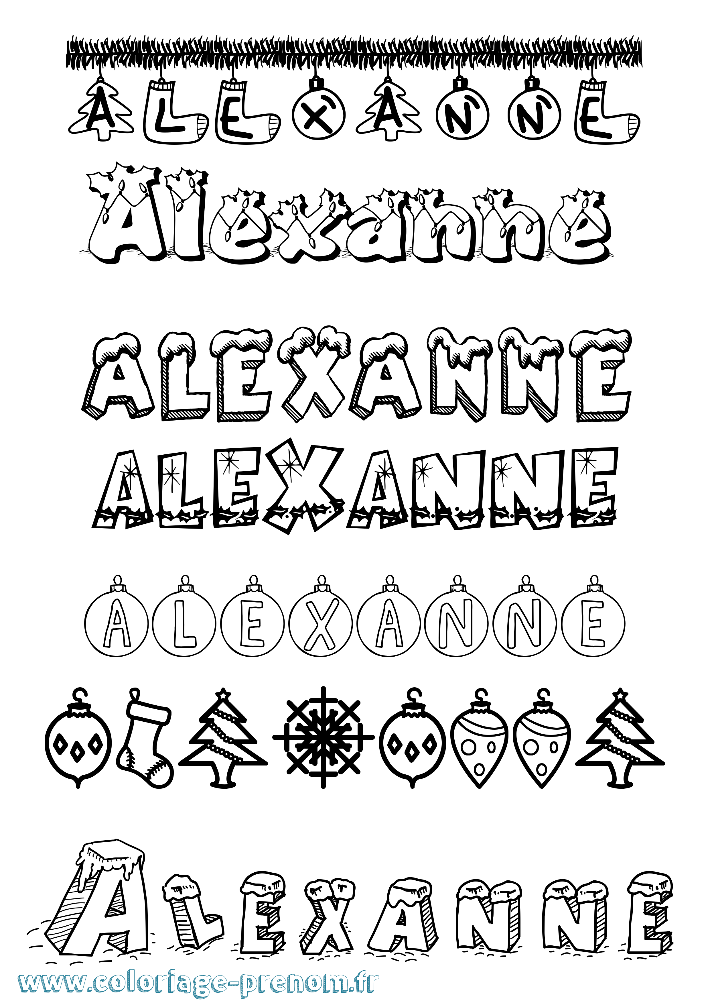 Coloriage prénom Alexanne Noël
