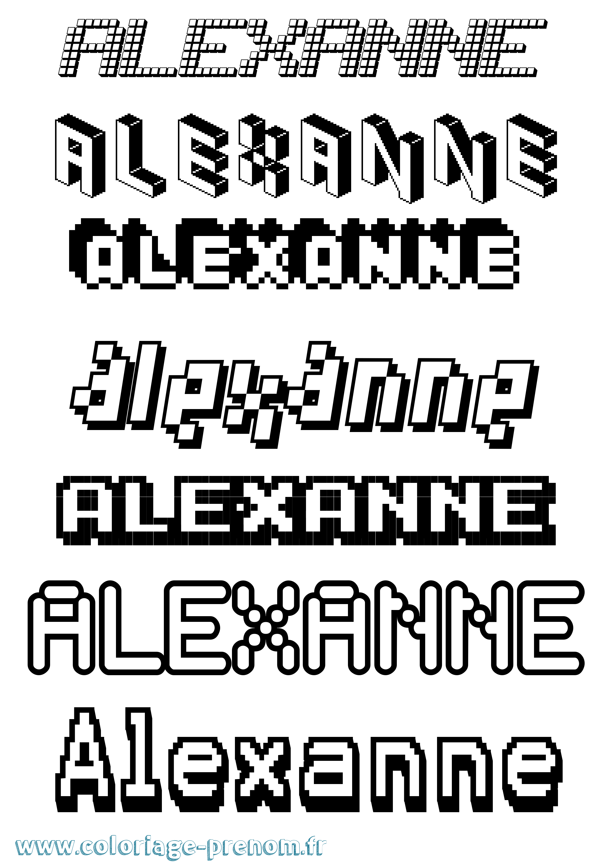 Coloriage prénom Alexanne Pixel