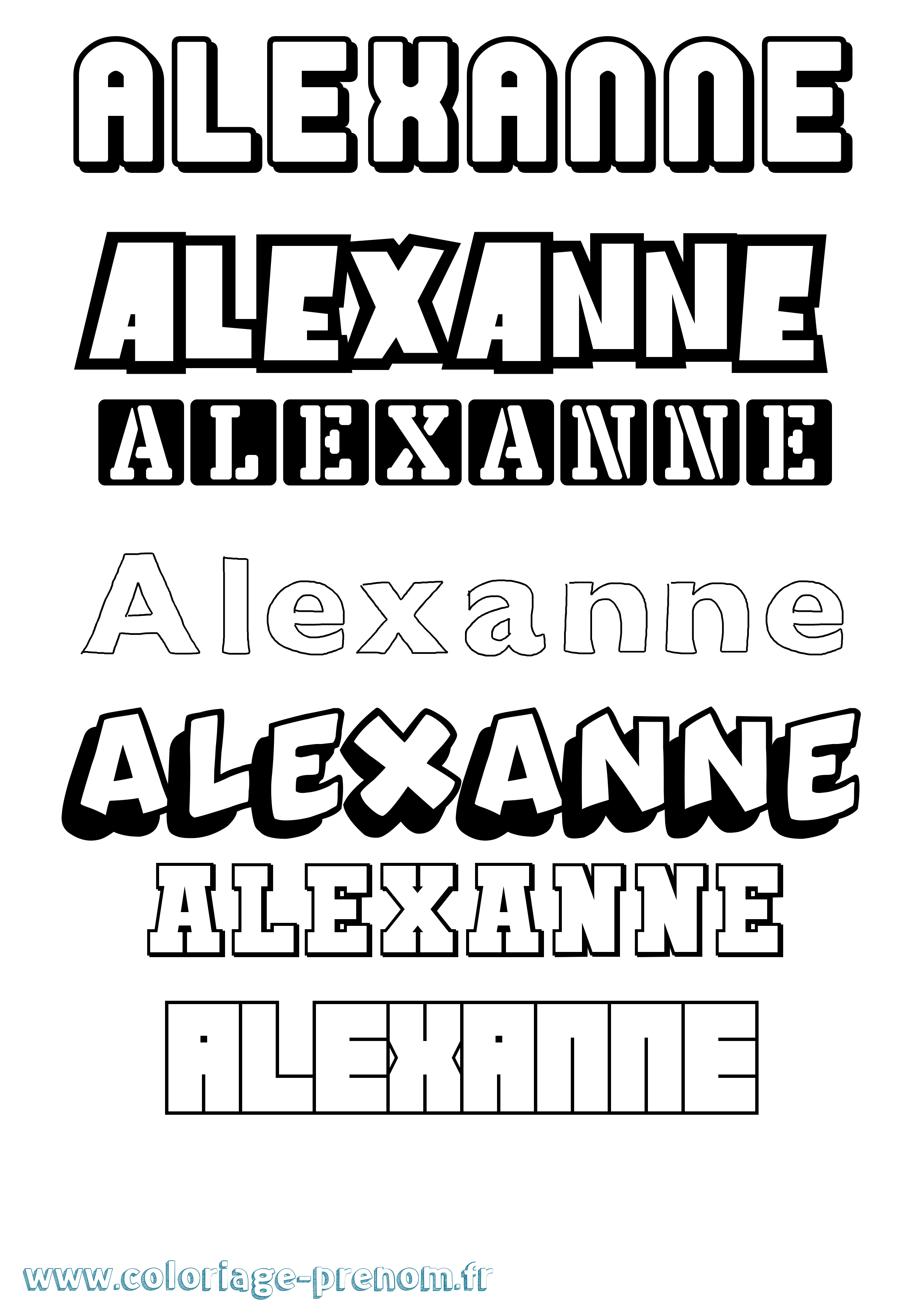 Coloriage prénom Alexanne Simple