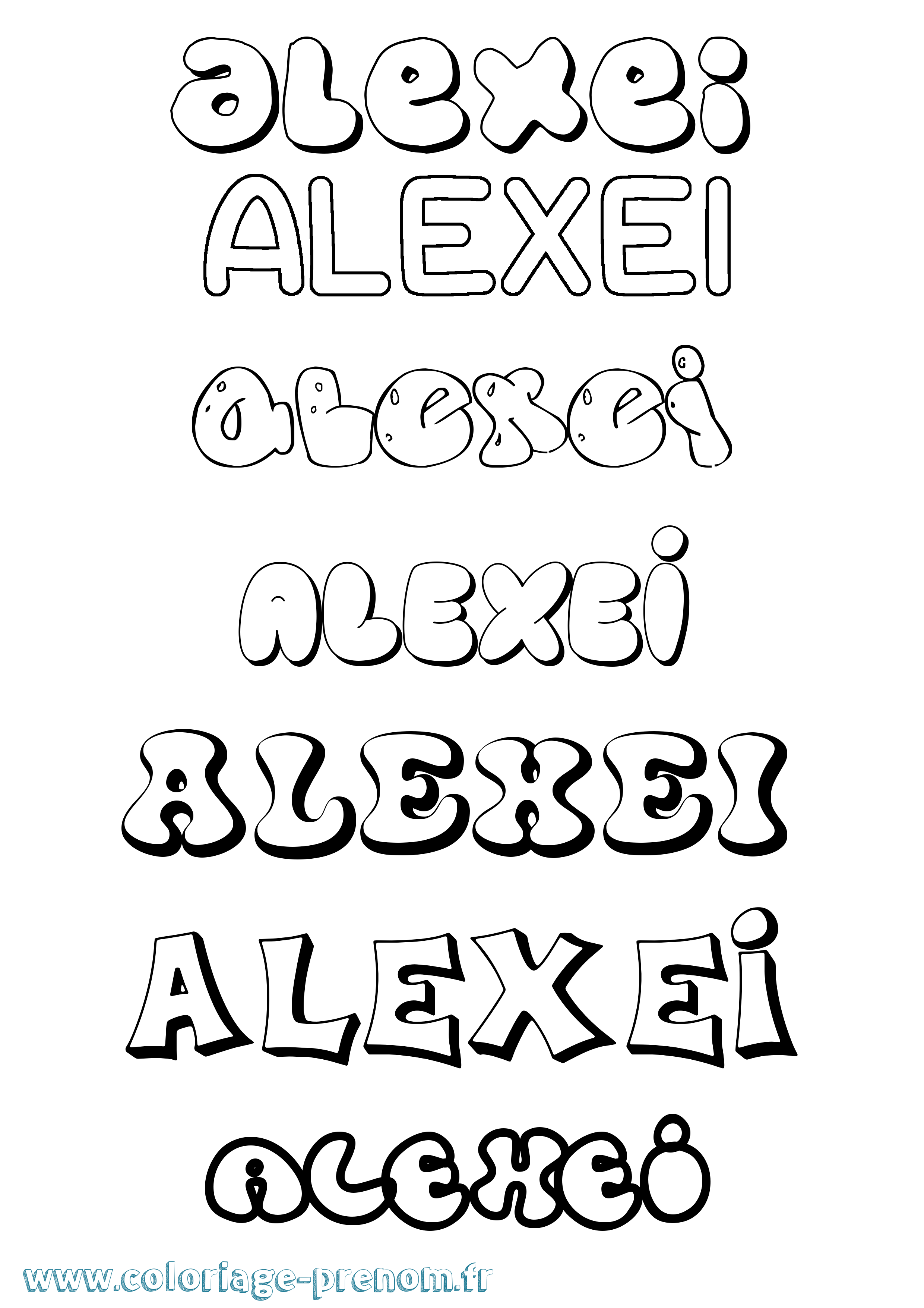 Coloriage prénom Alexei Bubble