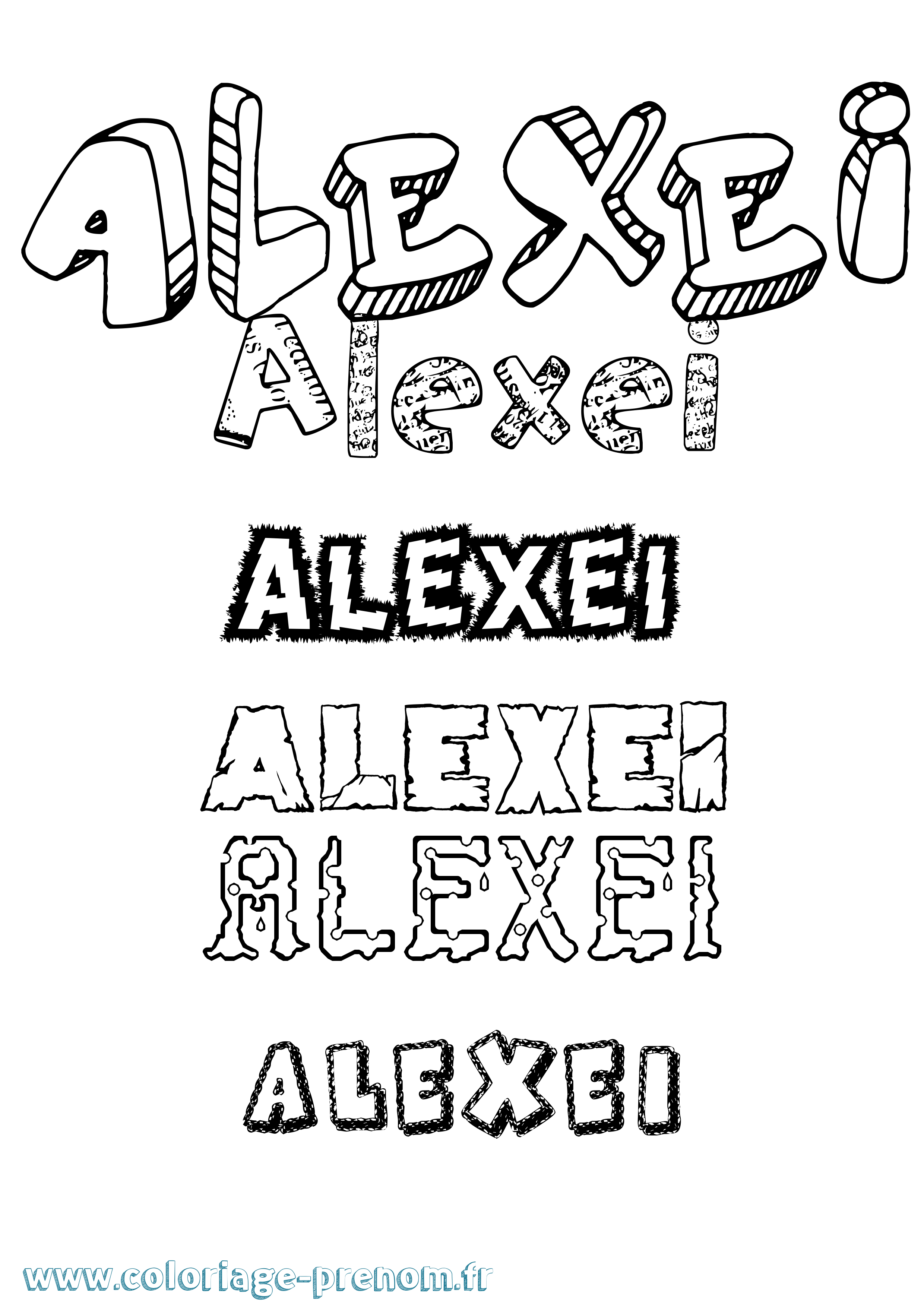 Coloriage prénom Alexei Destructuré