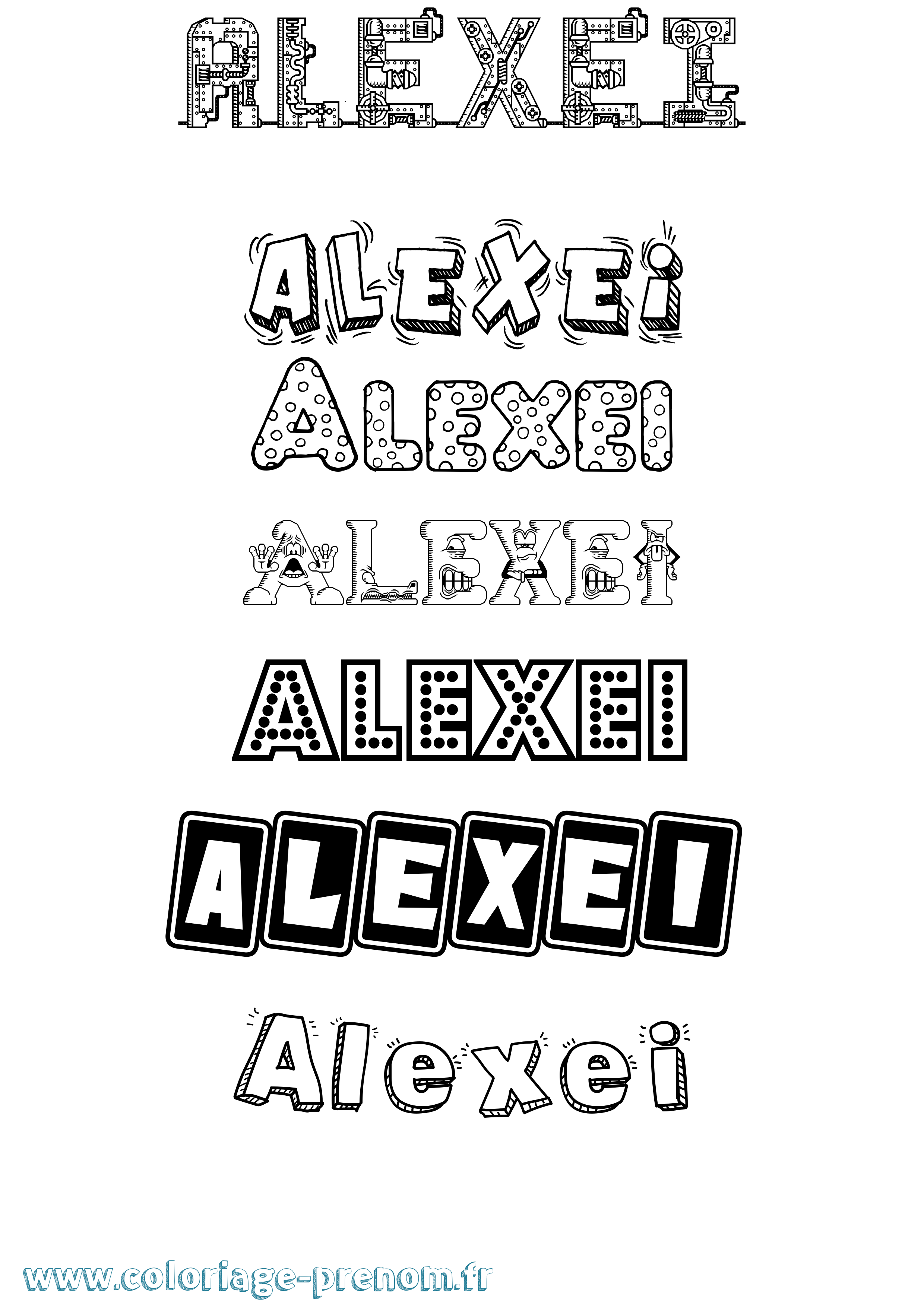 Coloriage prénom Alexei Fun