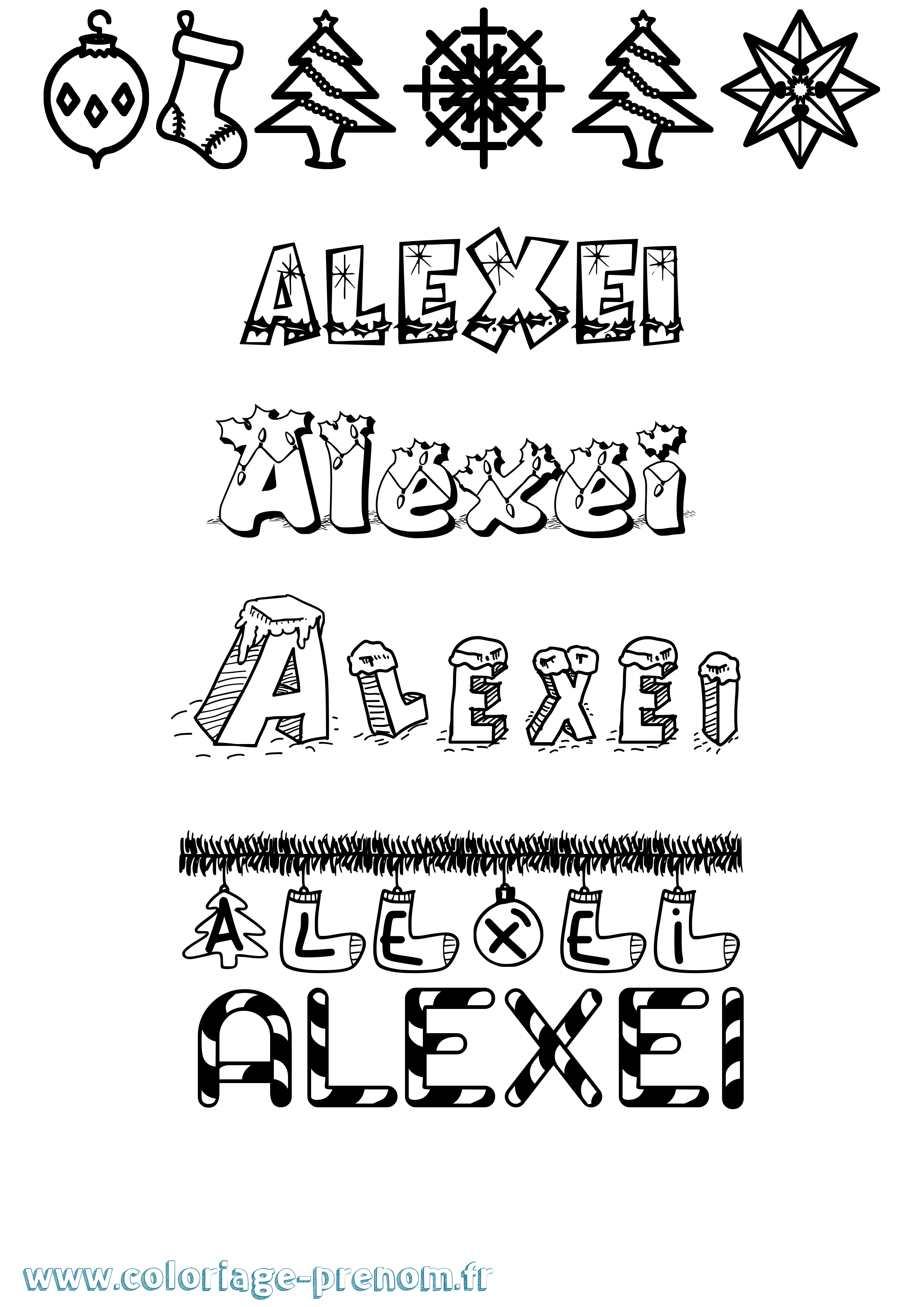 Coloriage Alexei Noël Coloriage prénom Alexei Noël