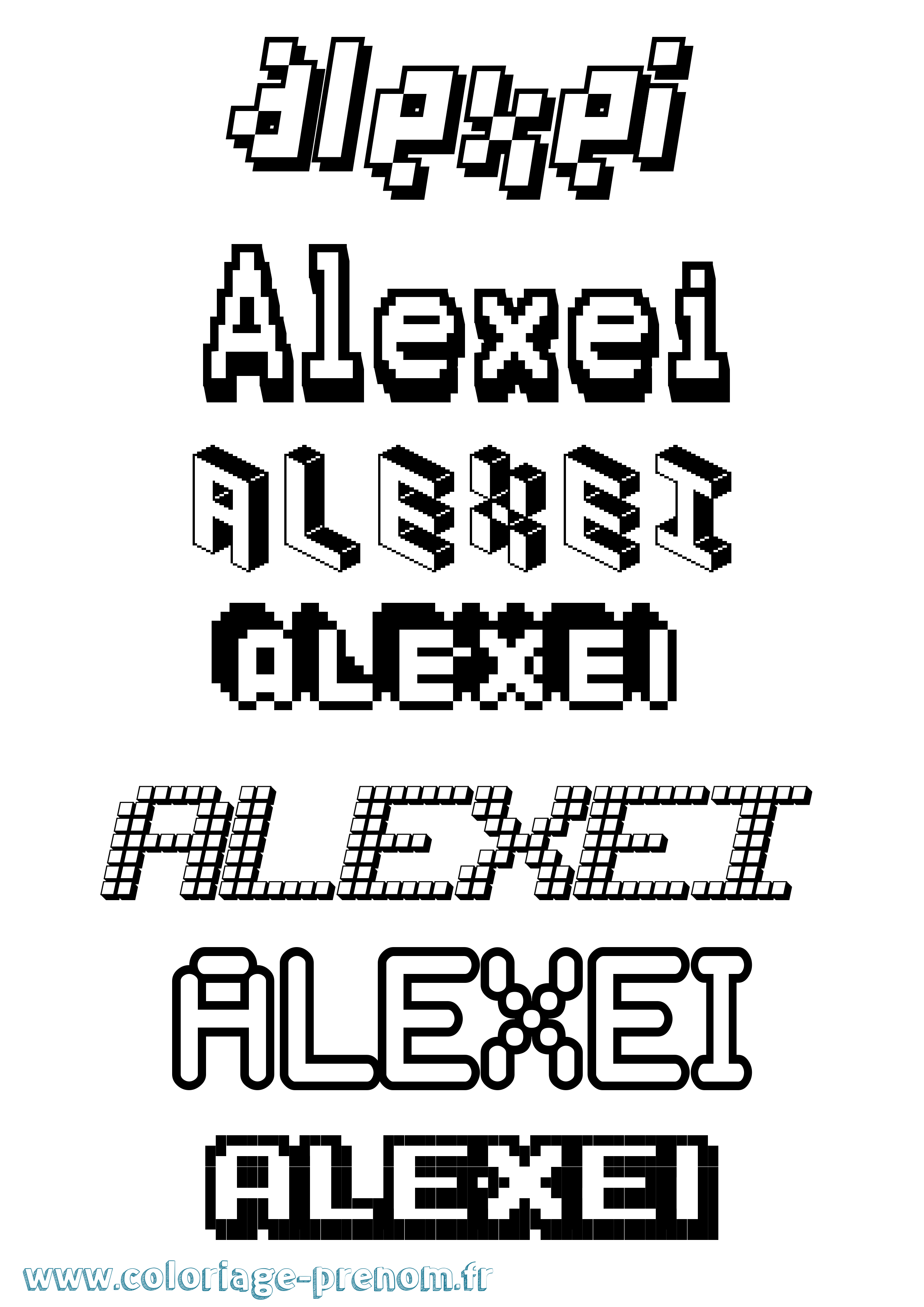 Coloriage prénom Alexei Pixel
