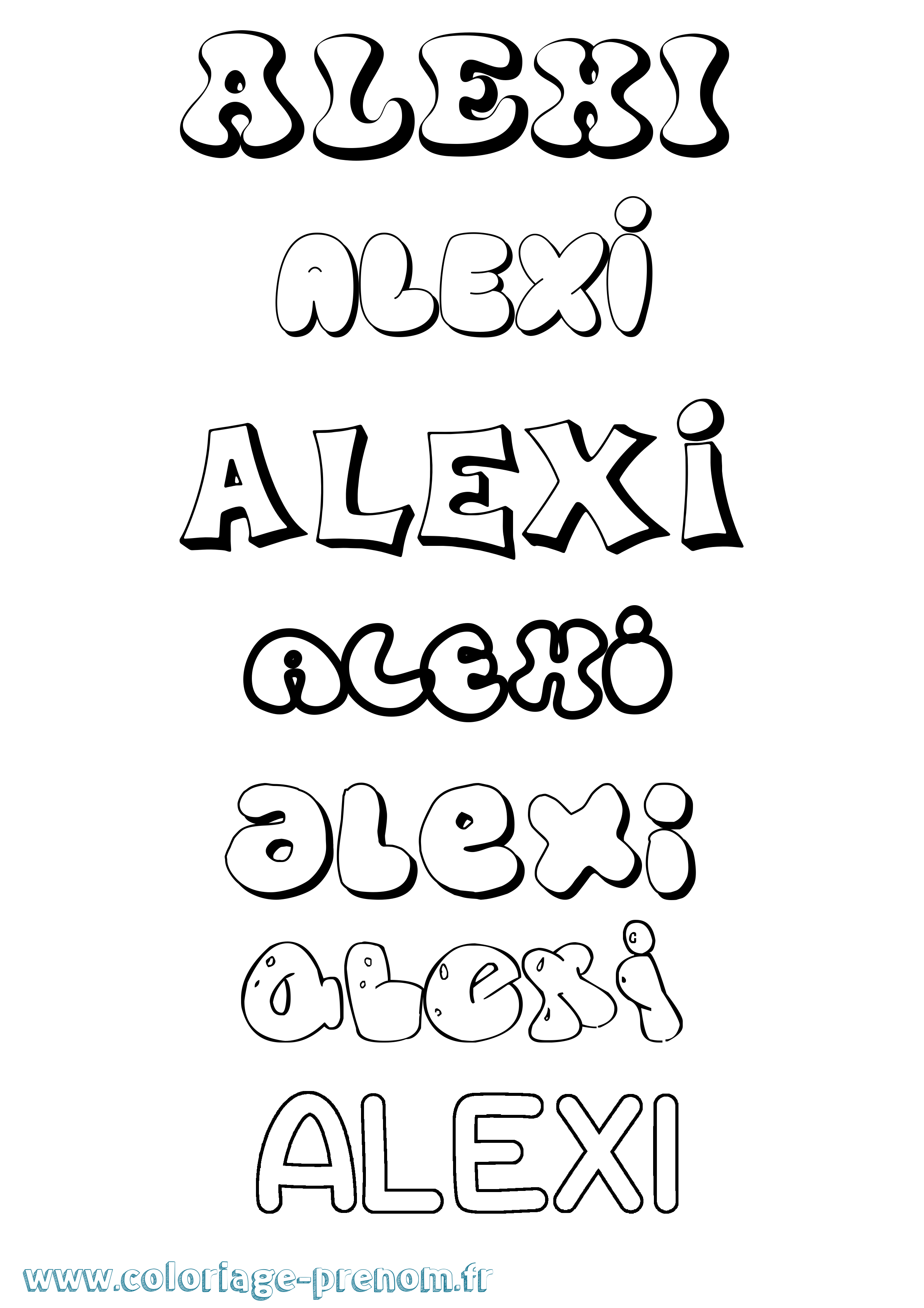 Coloriage prénom Alexi Bubble
