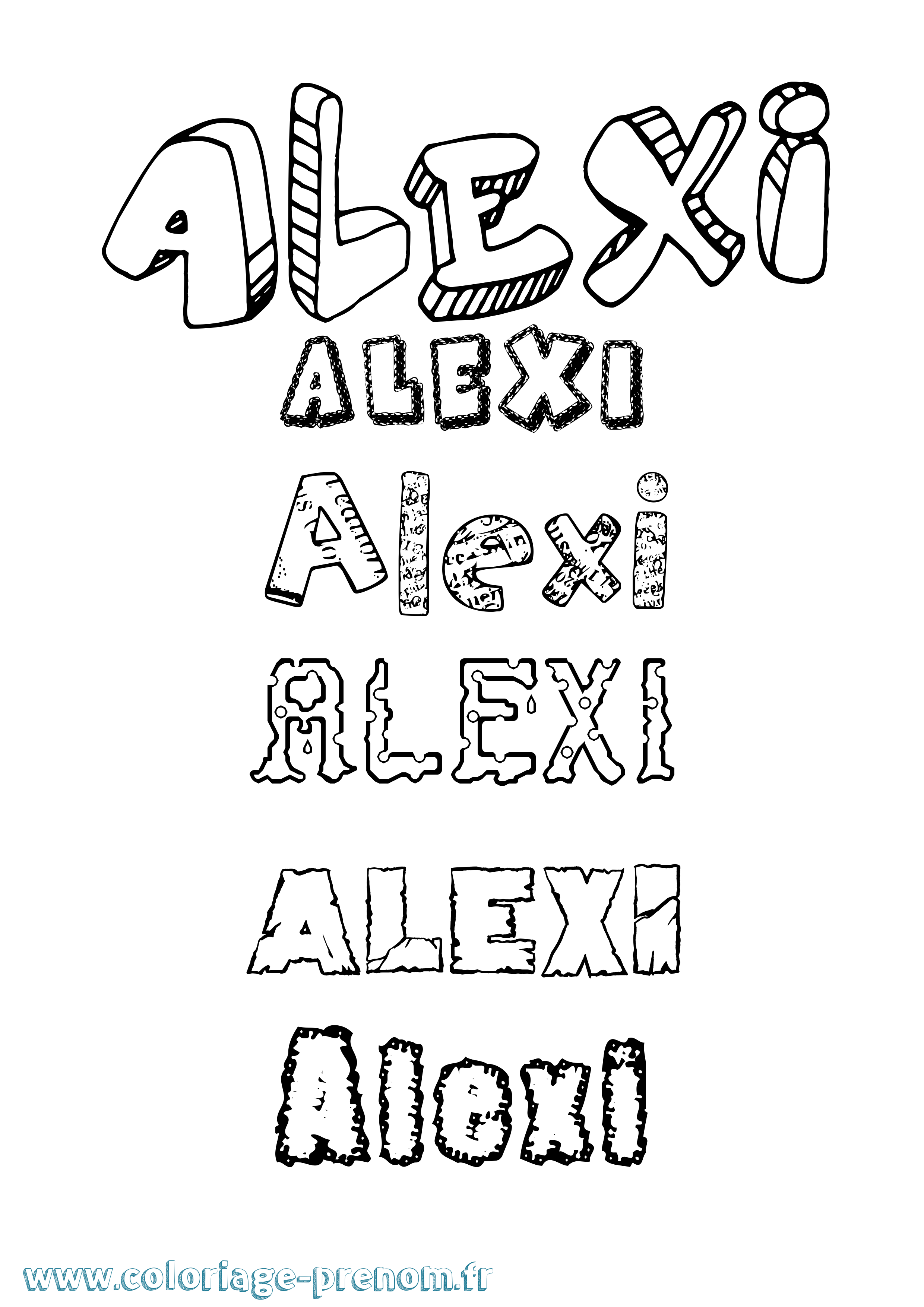 Coloriage prénom Alexi Destructuré