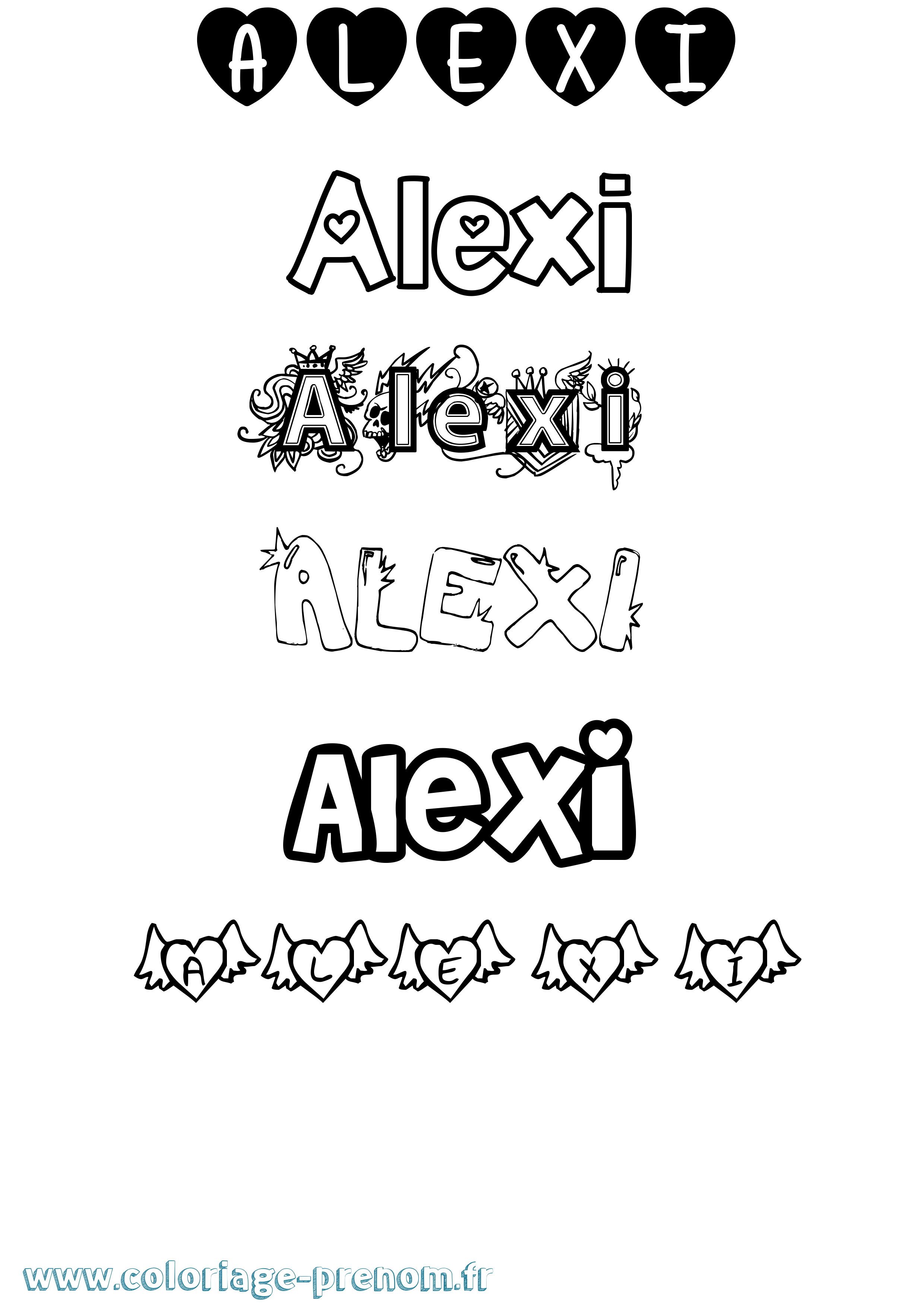 Coloriage prénom Alexi Girly
