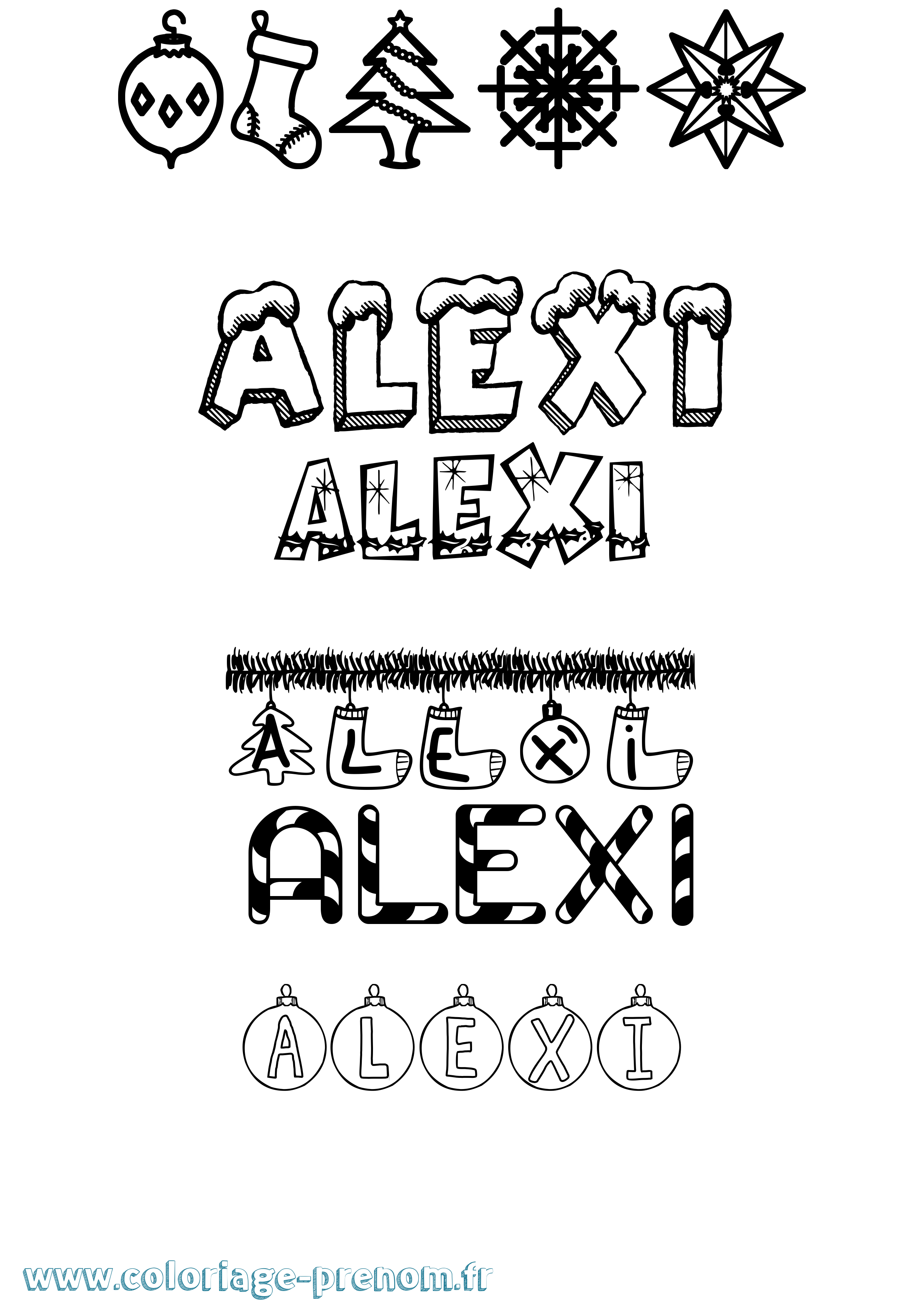 Coloriage prénom Alexi Noël