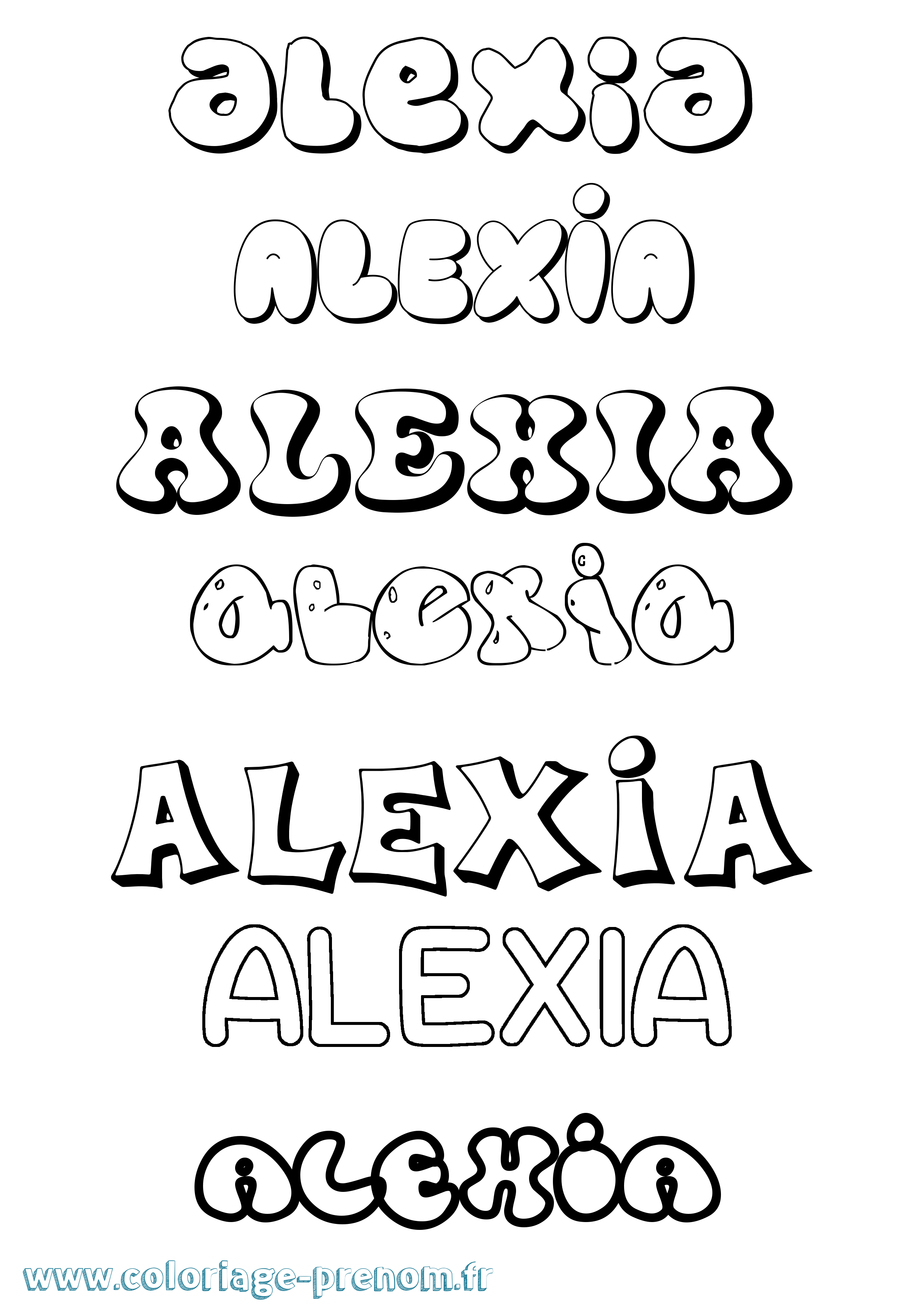 Coloriage prénom Alexia Bubble