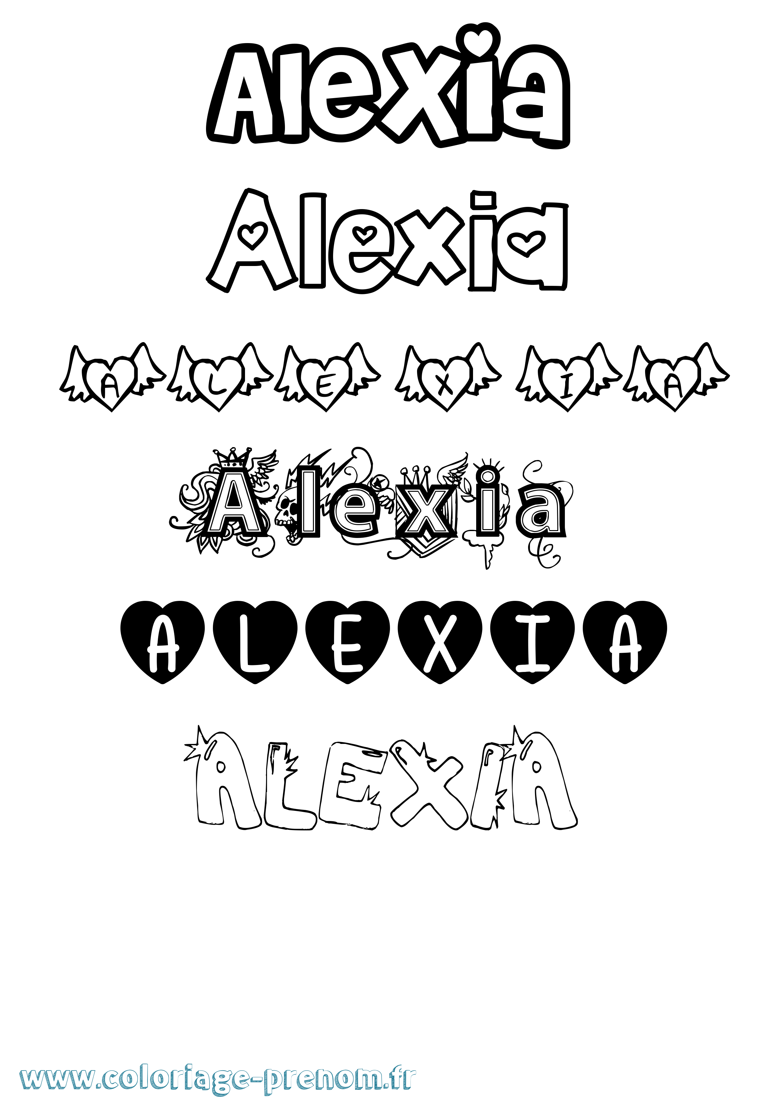 Coloriage prénom Alexia Girly