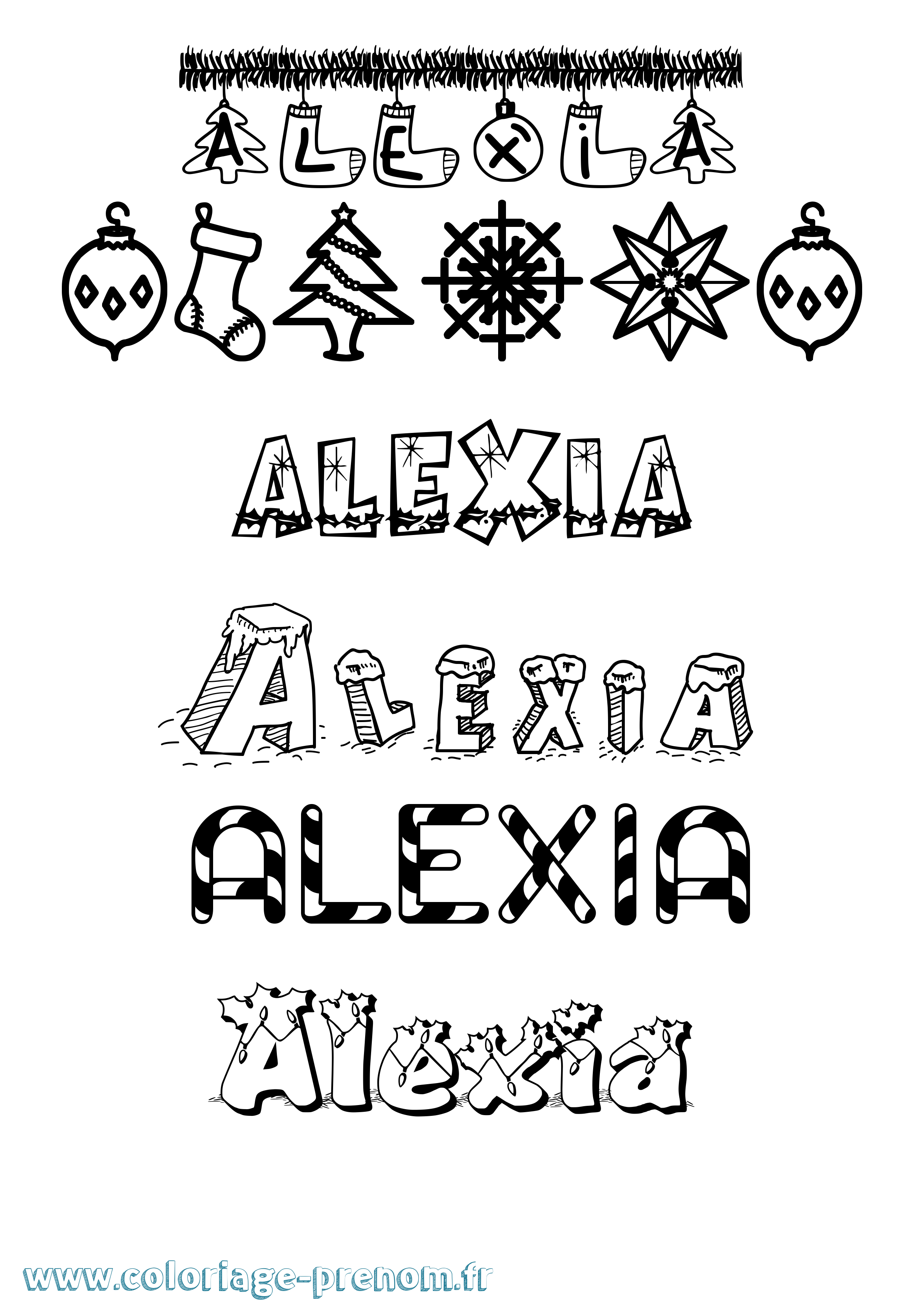 Coloriage prénom Alexia Noël