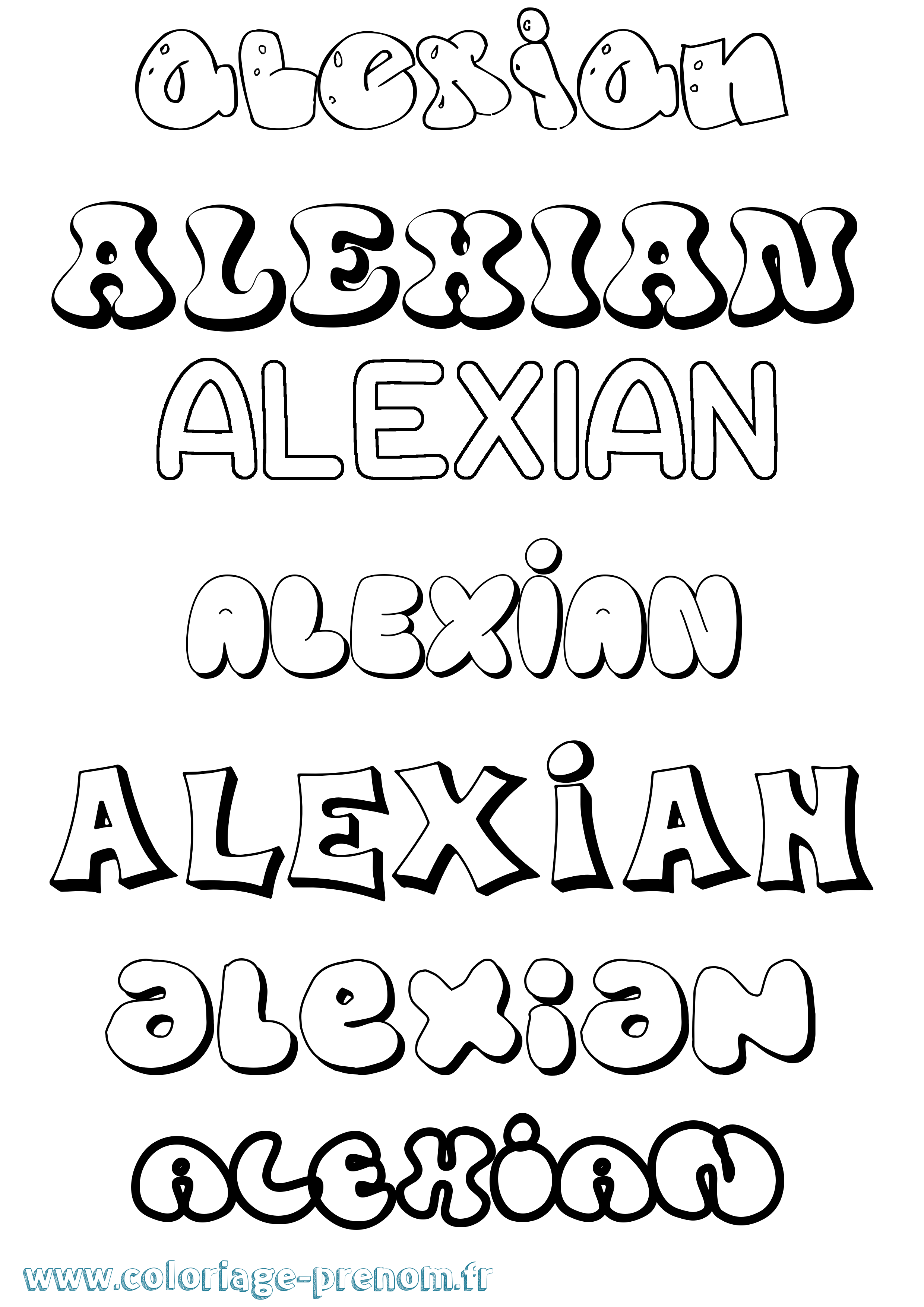 Coloriage prénom Alexian Bubble