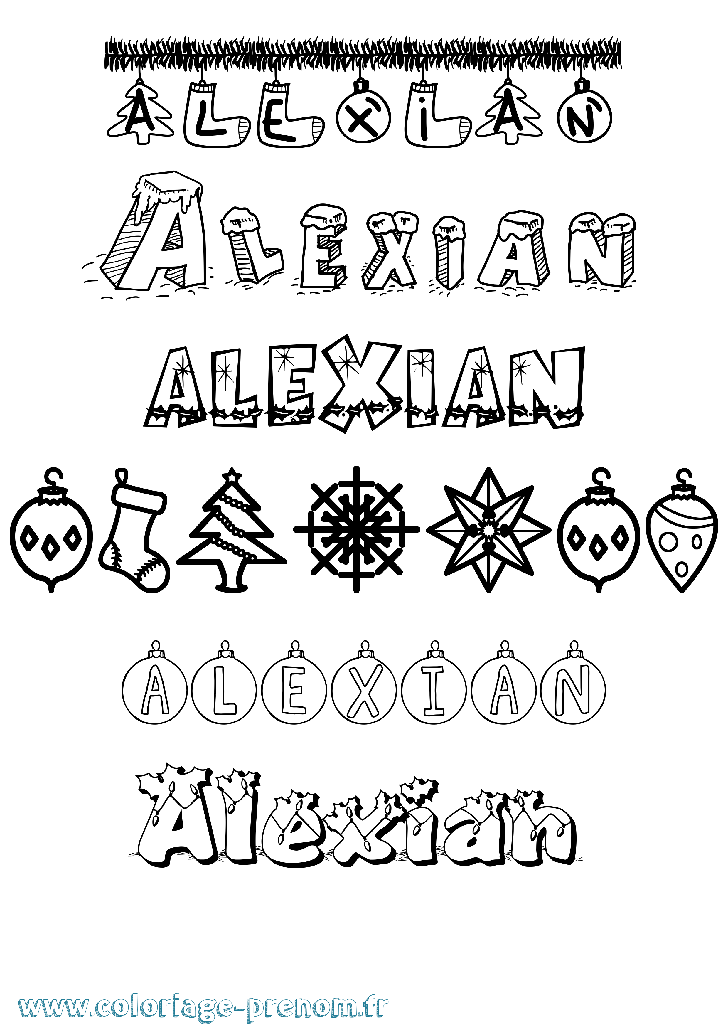 Coloriage prénom Alexian Noël