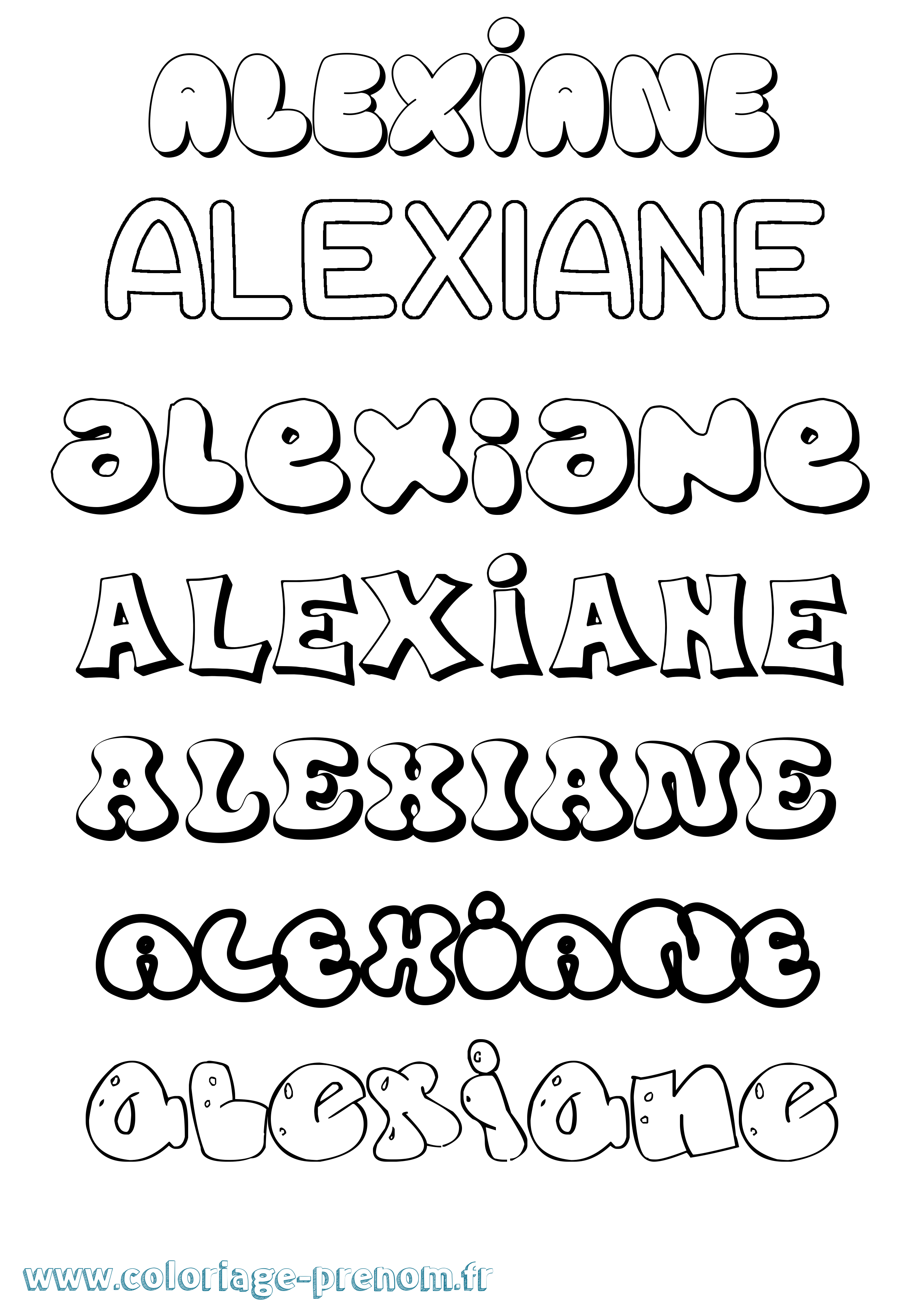Coloriage prénom Alexiane Bubble