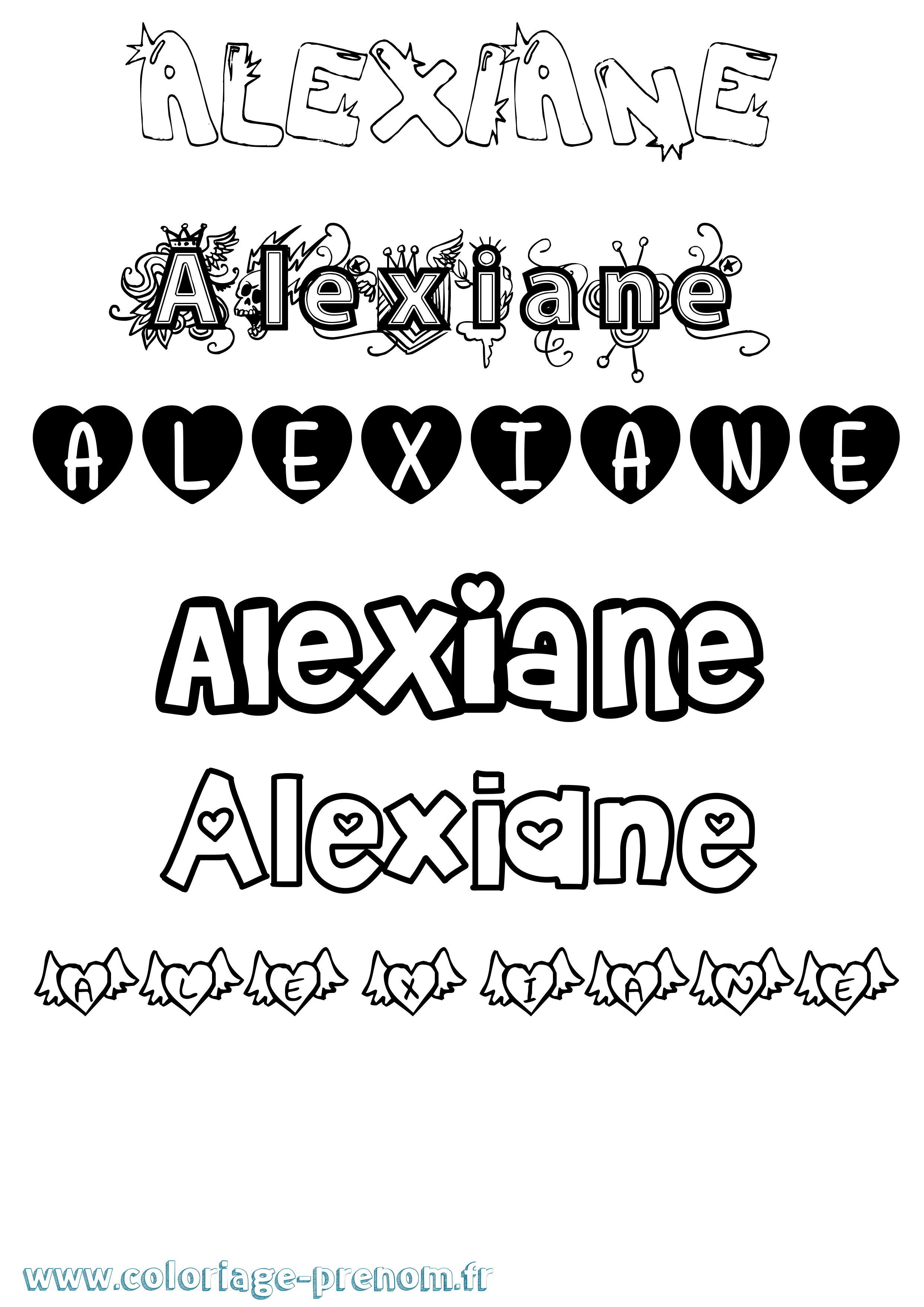 Coloriage prénom Alexiane Girly