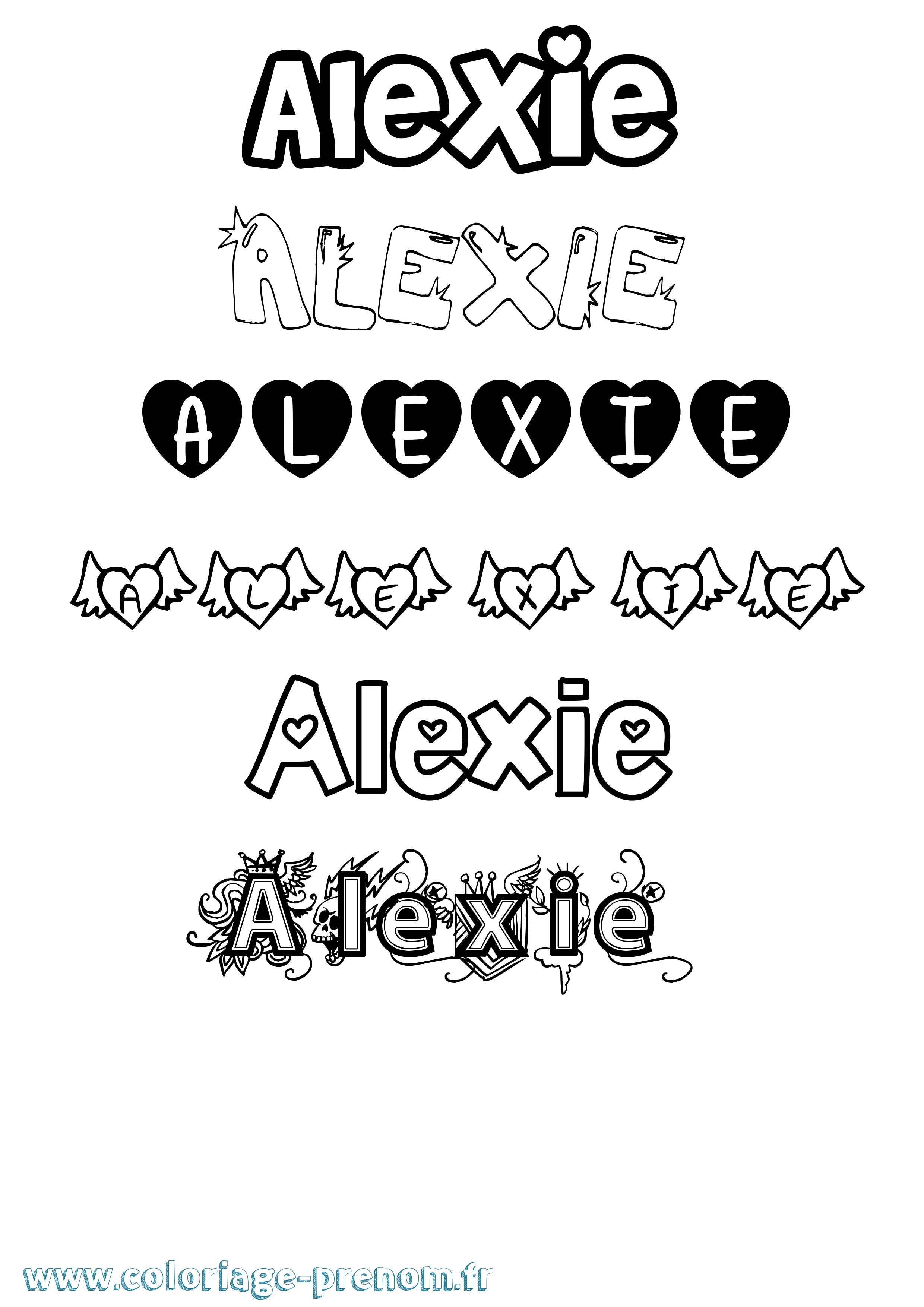Coloriage prénom Alexie Girly