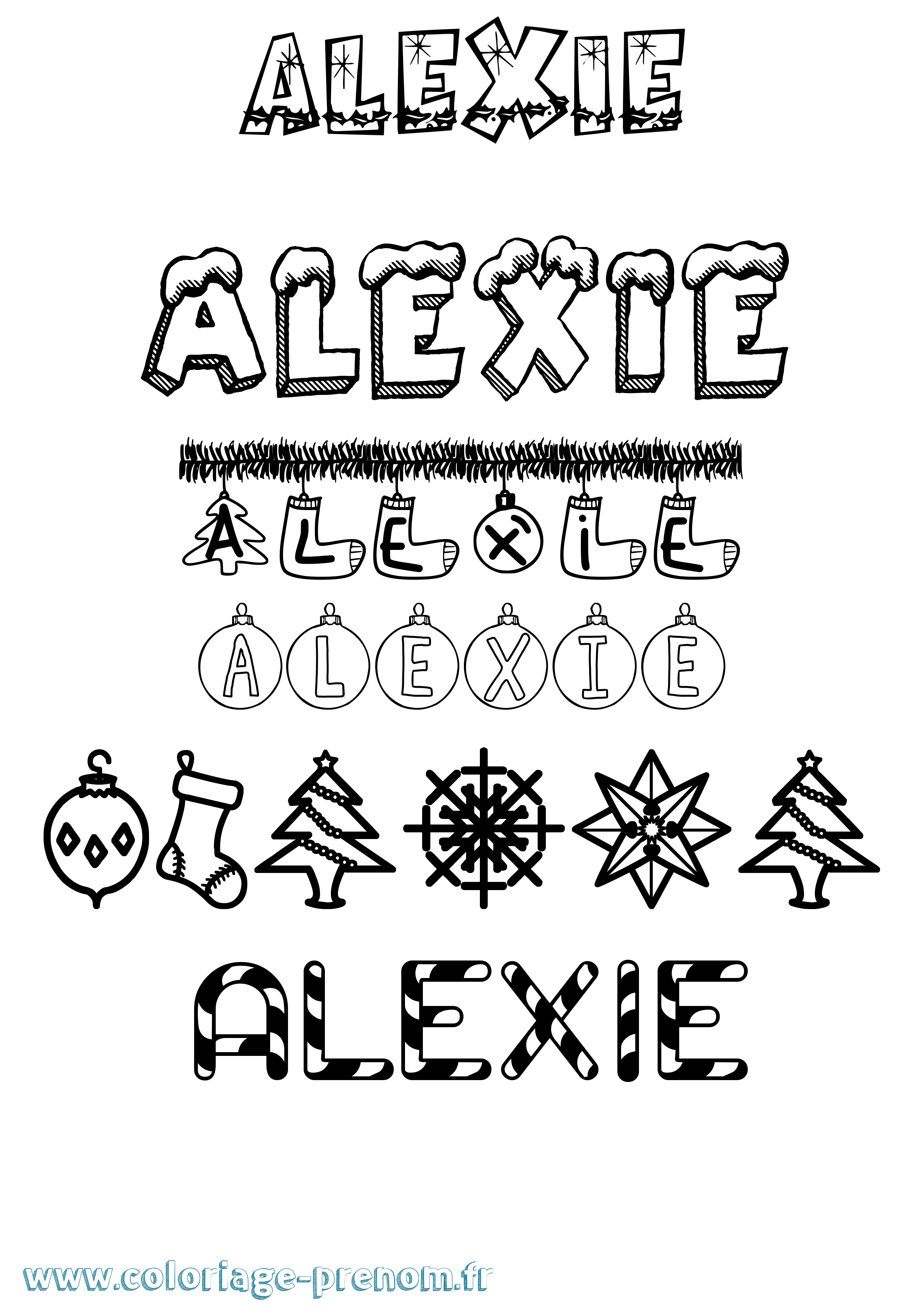 Coloriage prénom Alexie Noël