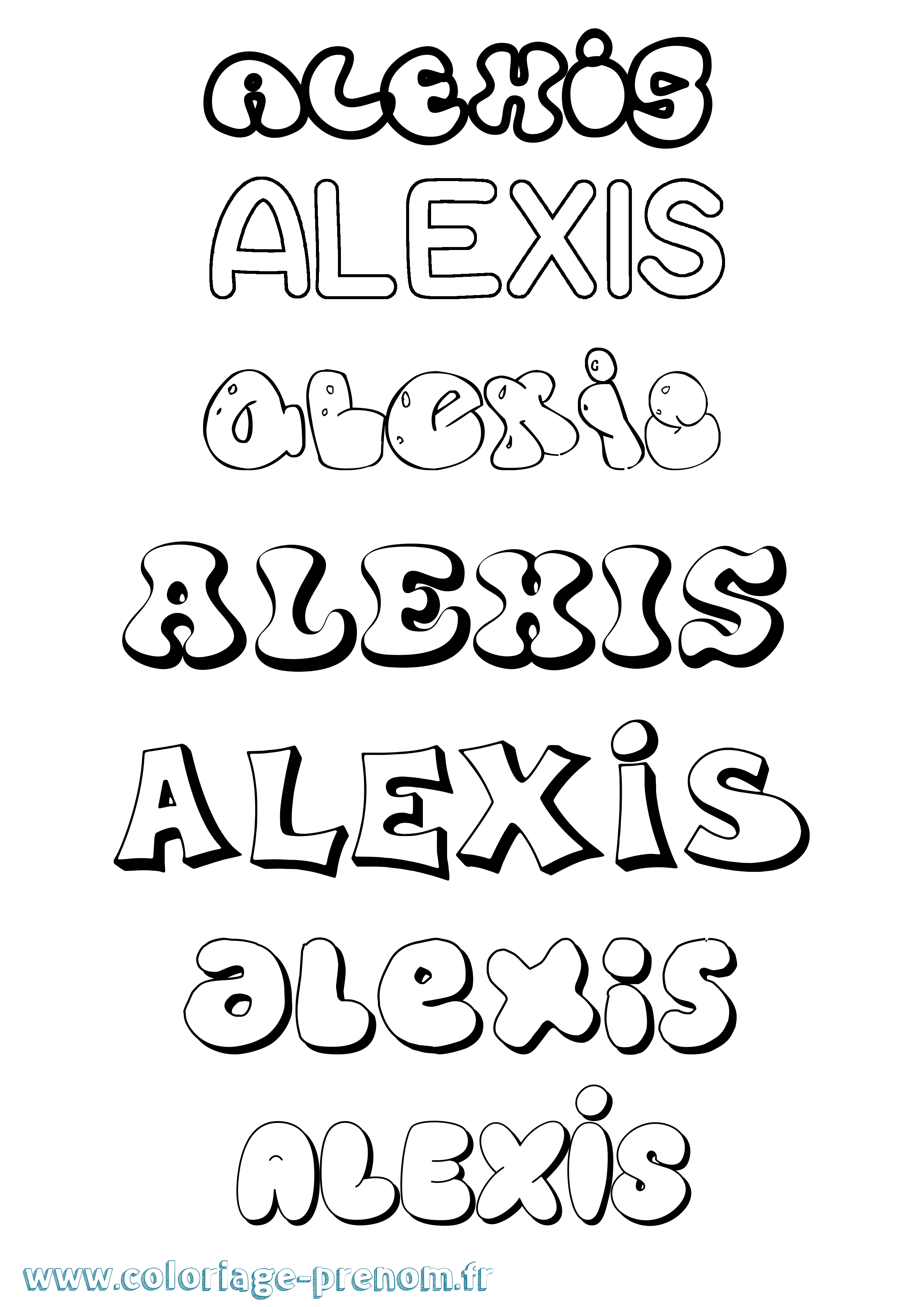 Coloriage prénom Alexis Bubble