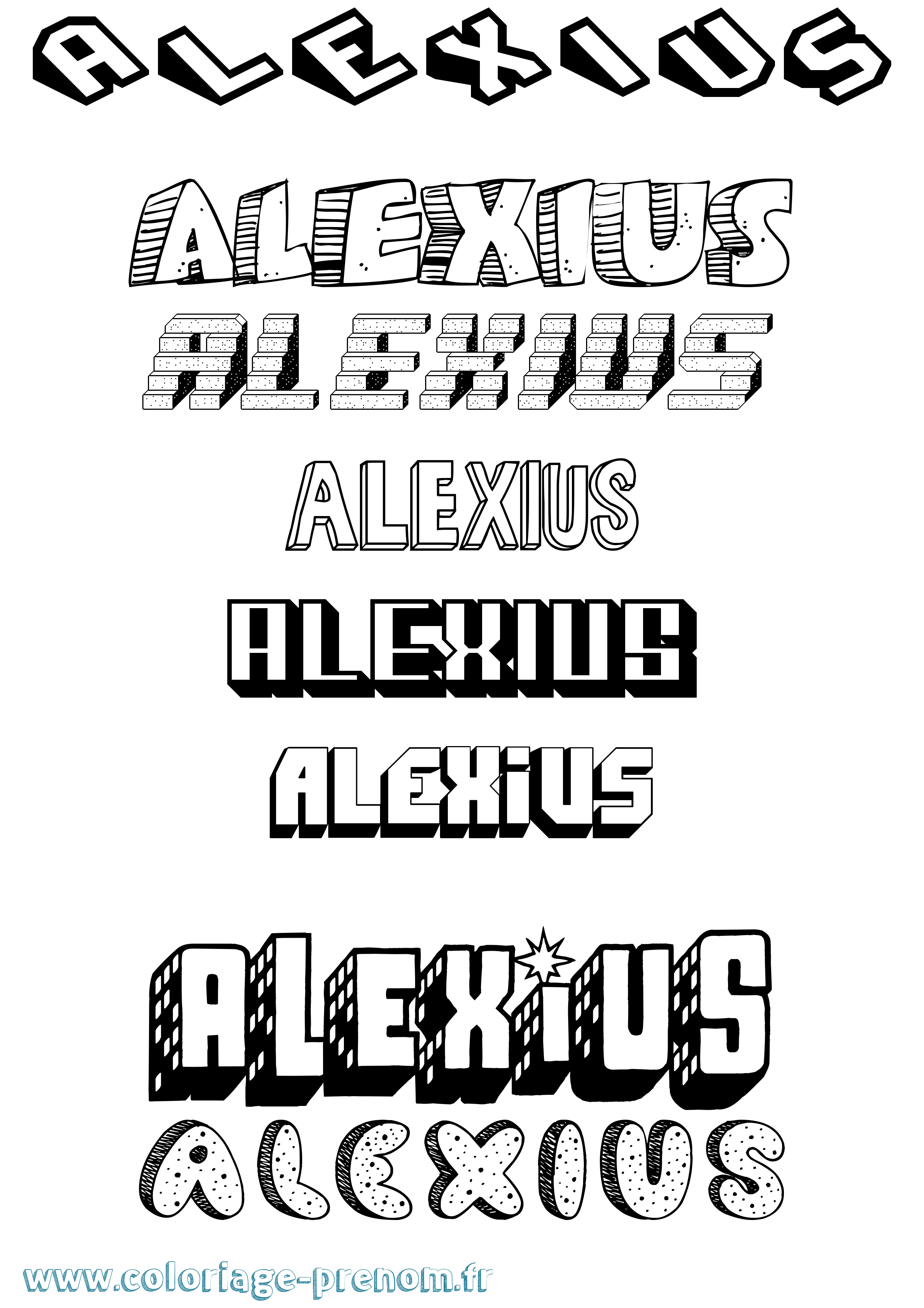 Coloriage prénom Alexius Effet 3D