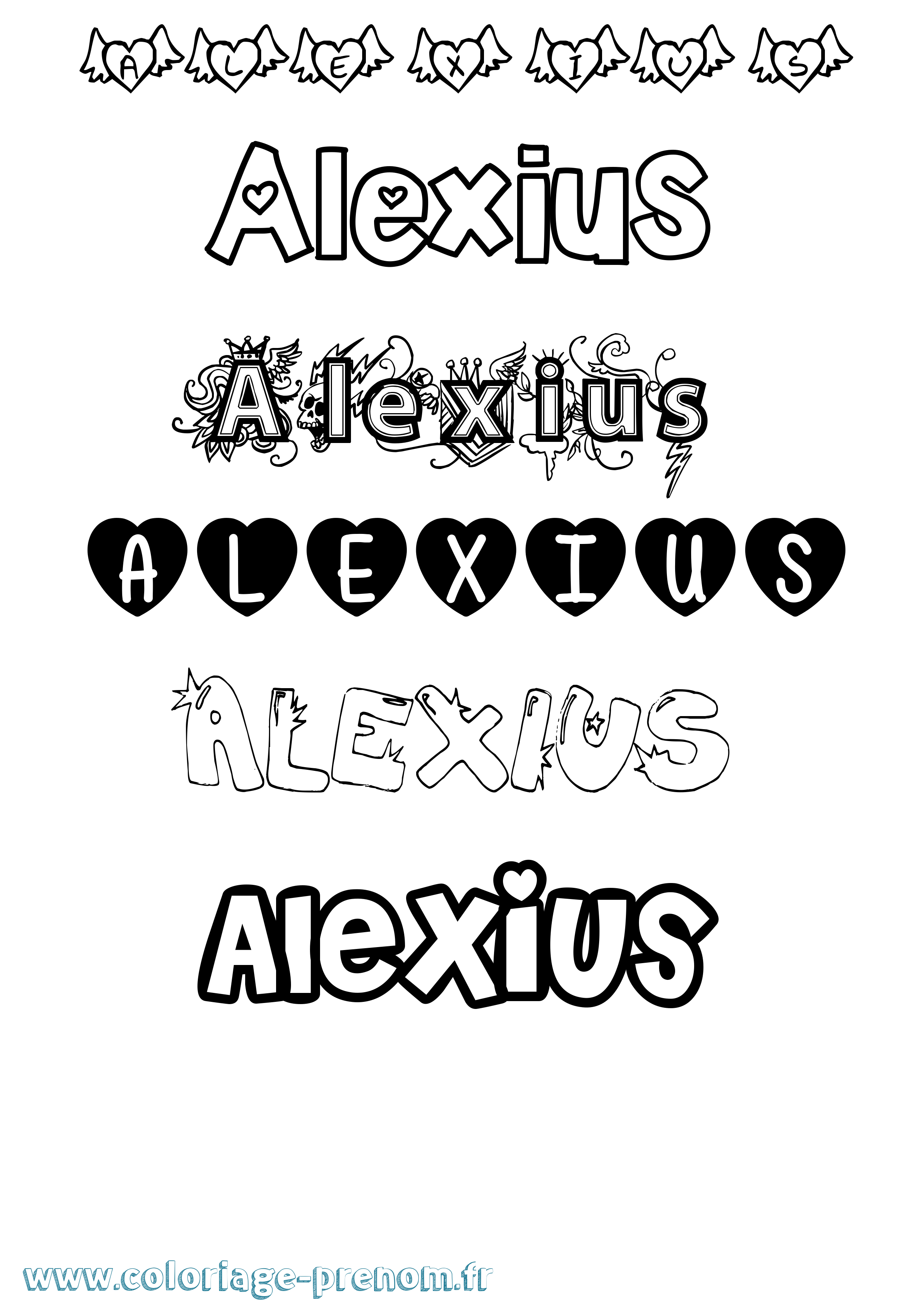 Coloriage prénom Alexius Girly