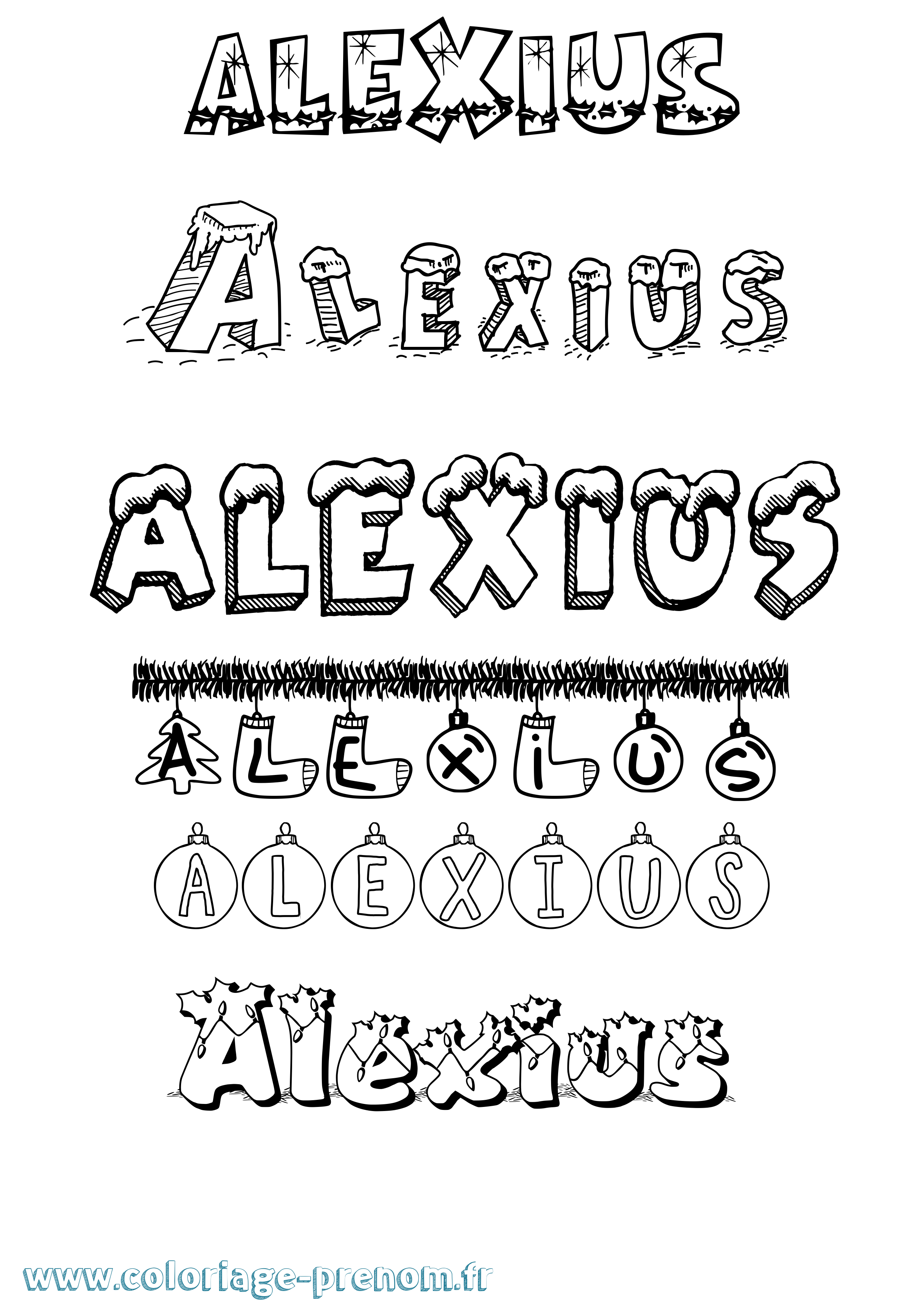 Coloriage prénom Alexius Noël