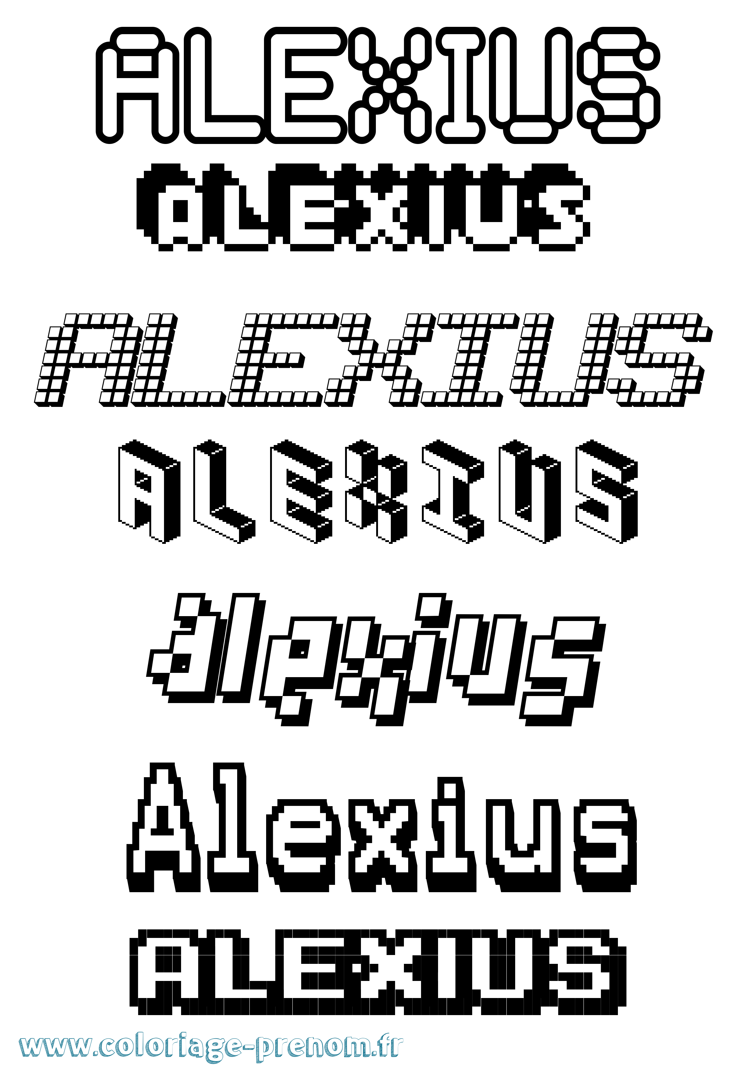 Coloriage prénom Alexius Pixel