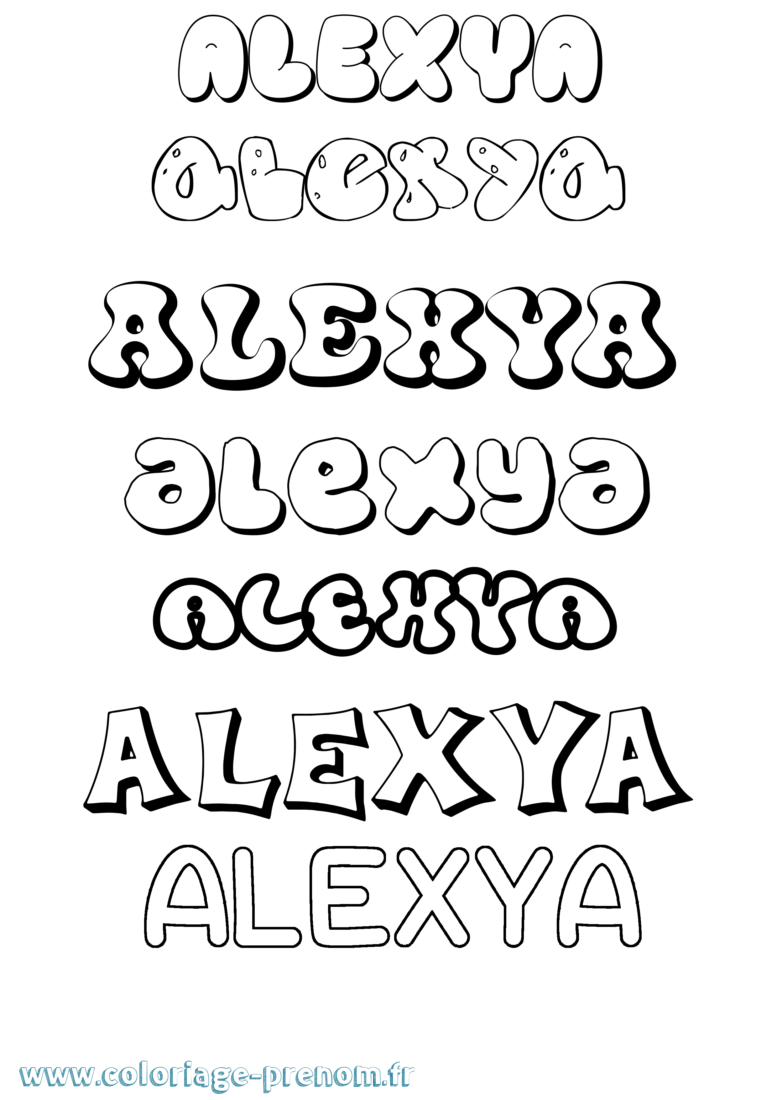 Coloriage prénom Alexya Bubble