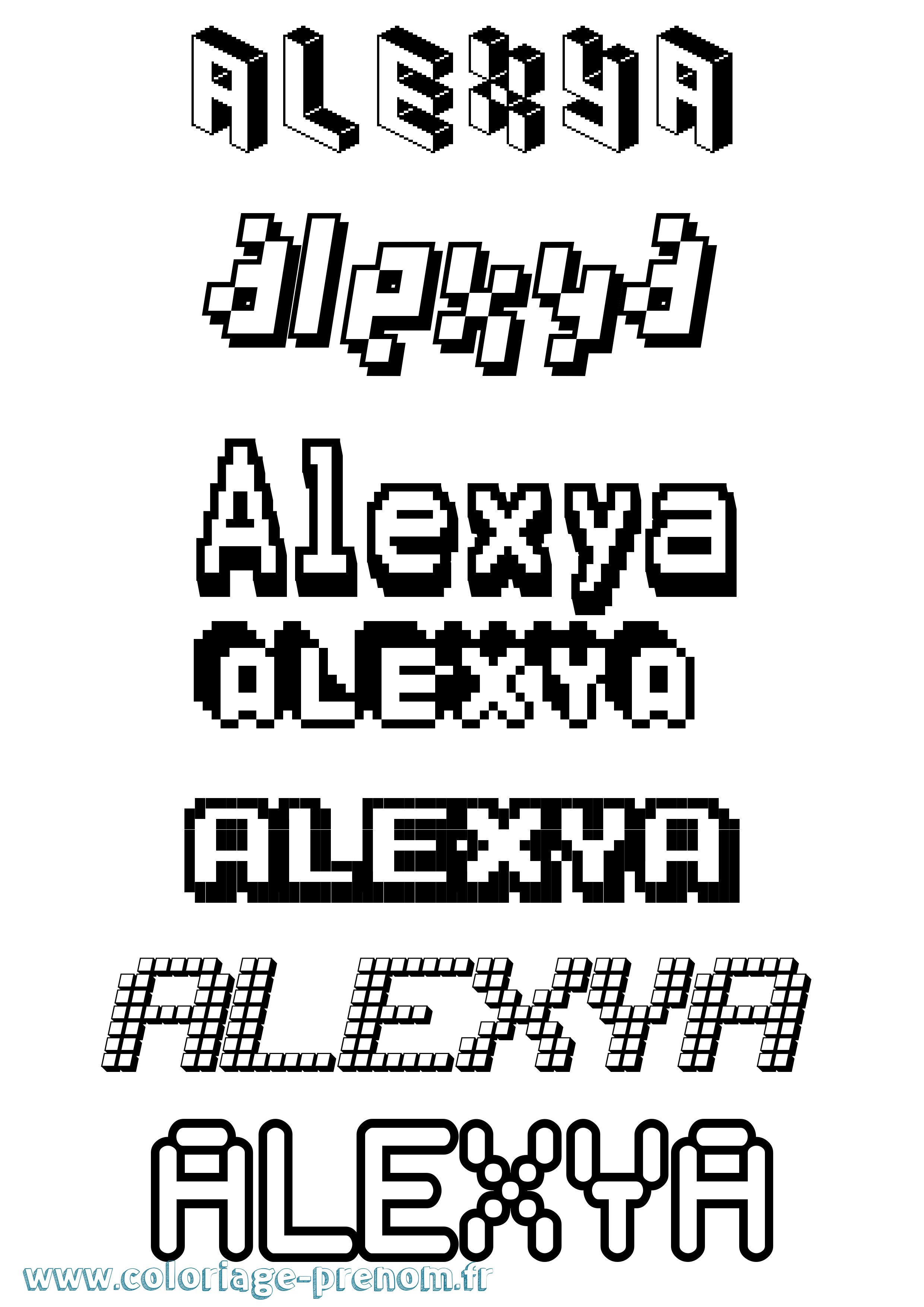 Coloriage prénom Alexya Pixel