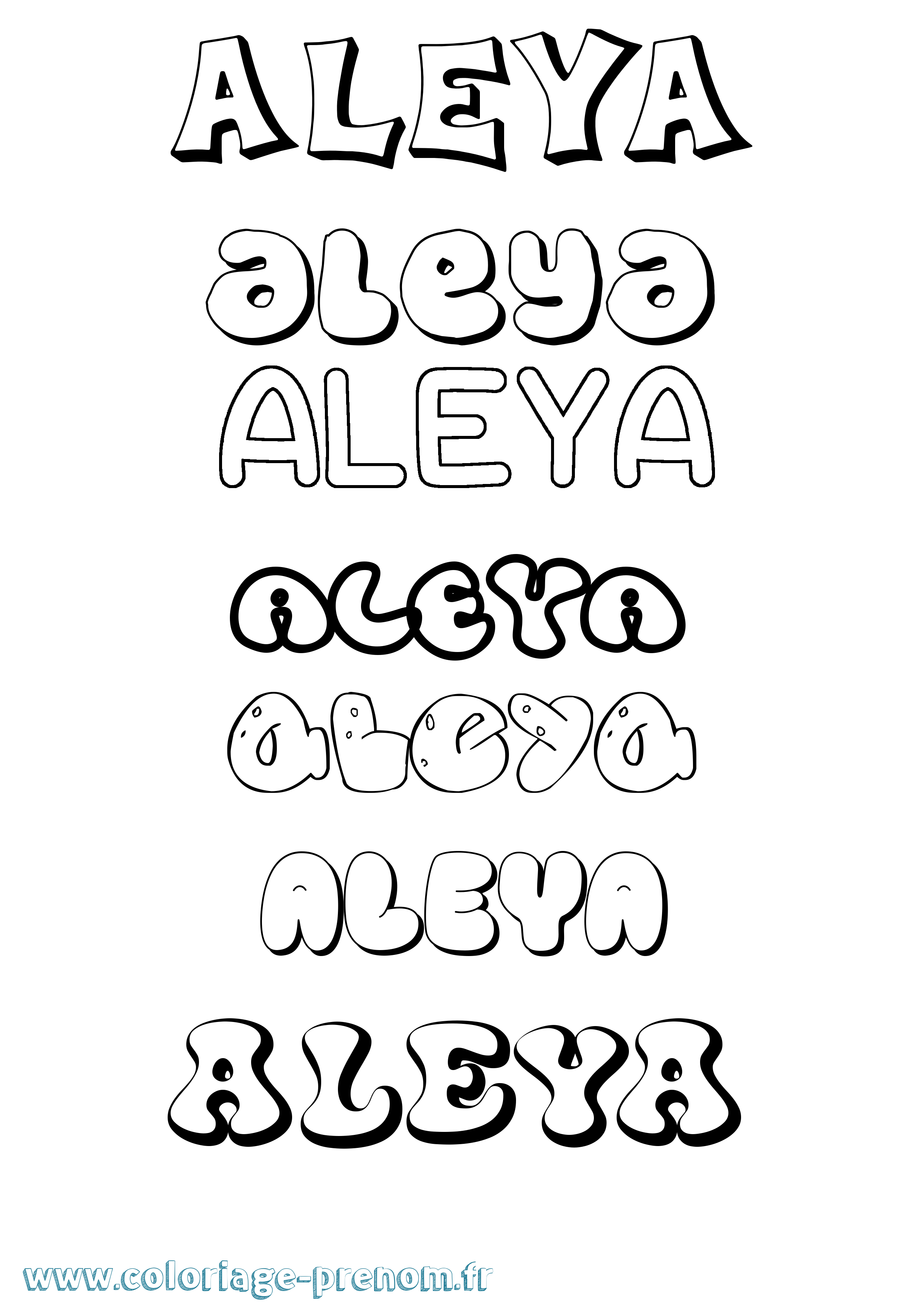 Coloriage prénom Aleya Bubble