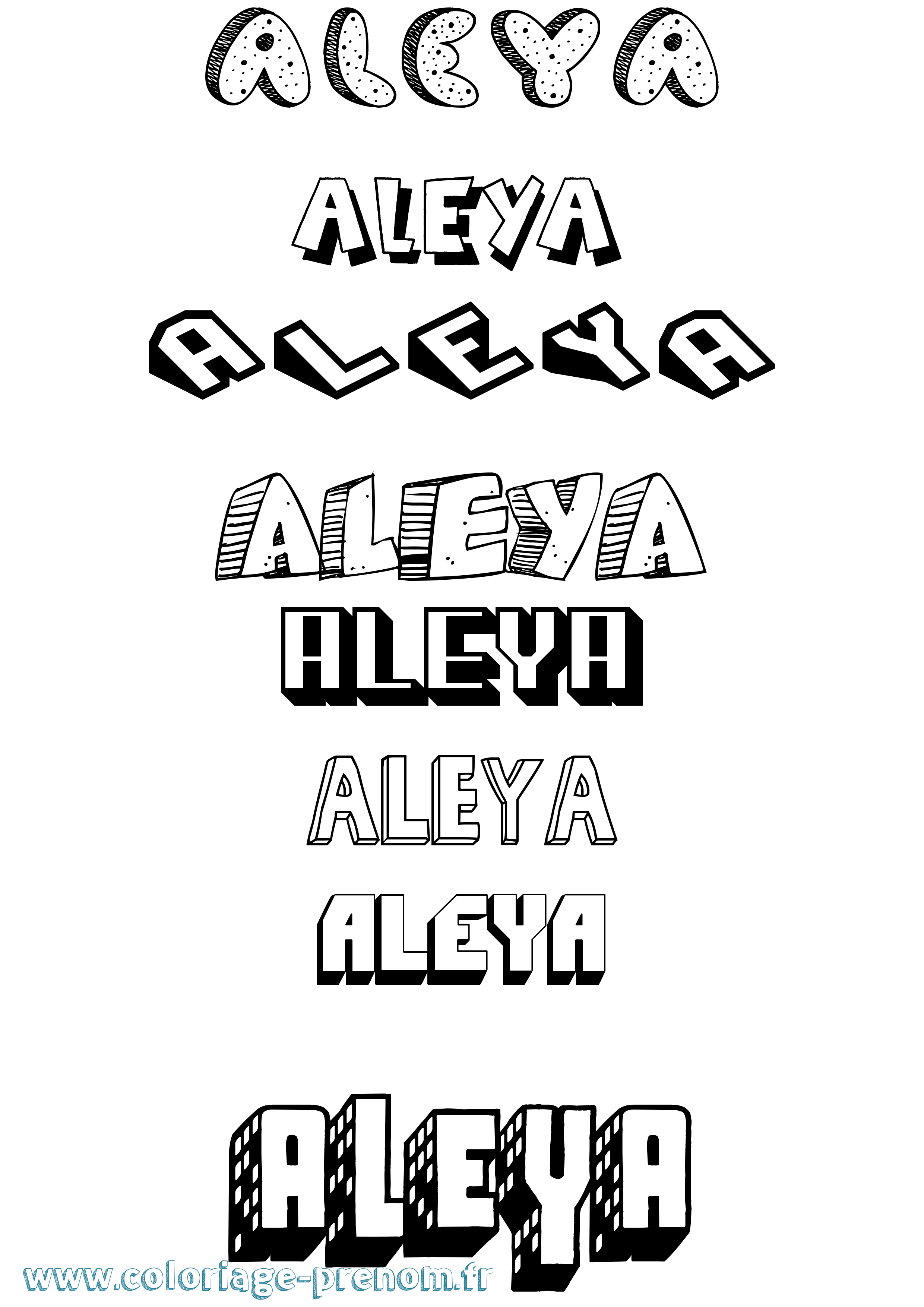 Coloriage prénom Aleya Effet 3D