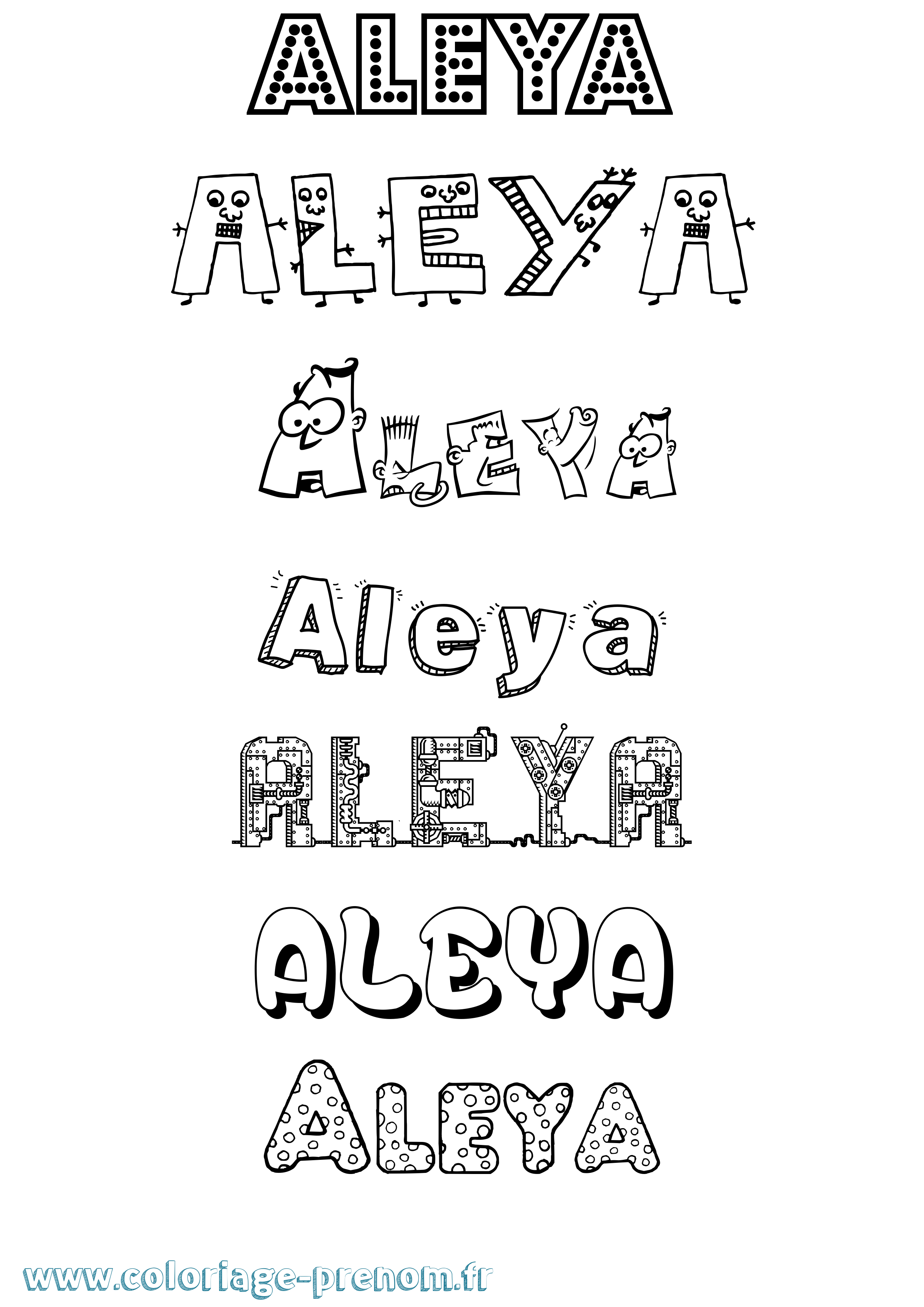 Coloriage prénom Aleya Fun