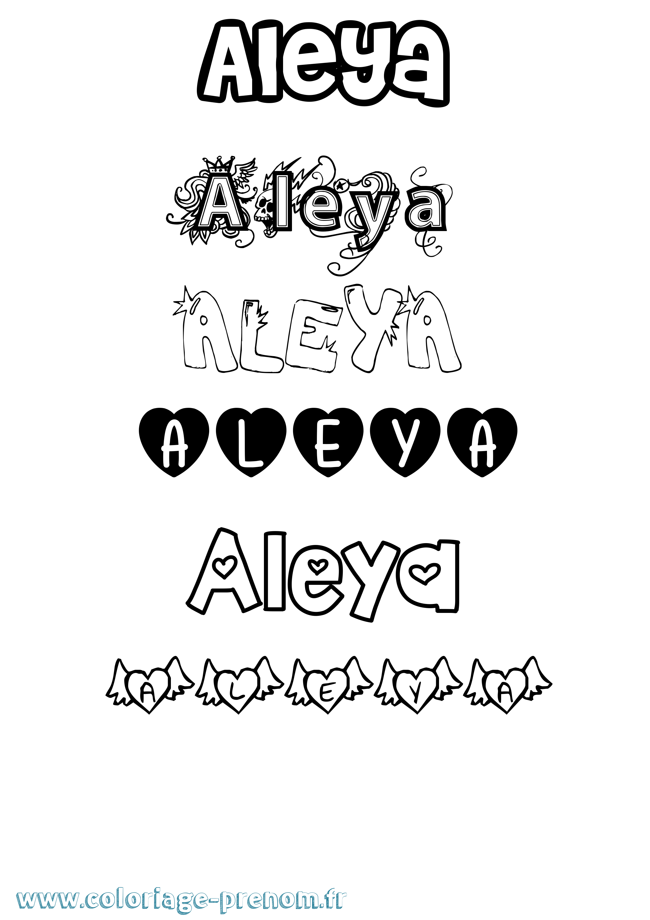 Coloriage prénom Aleya Girly