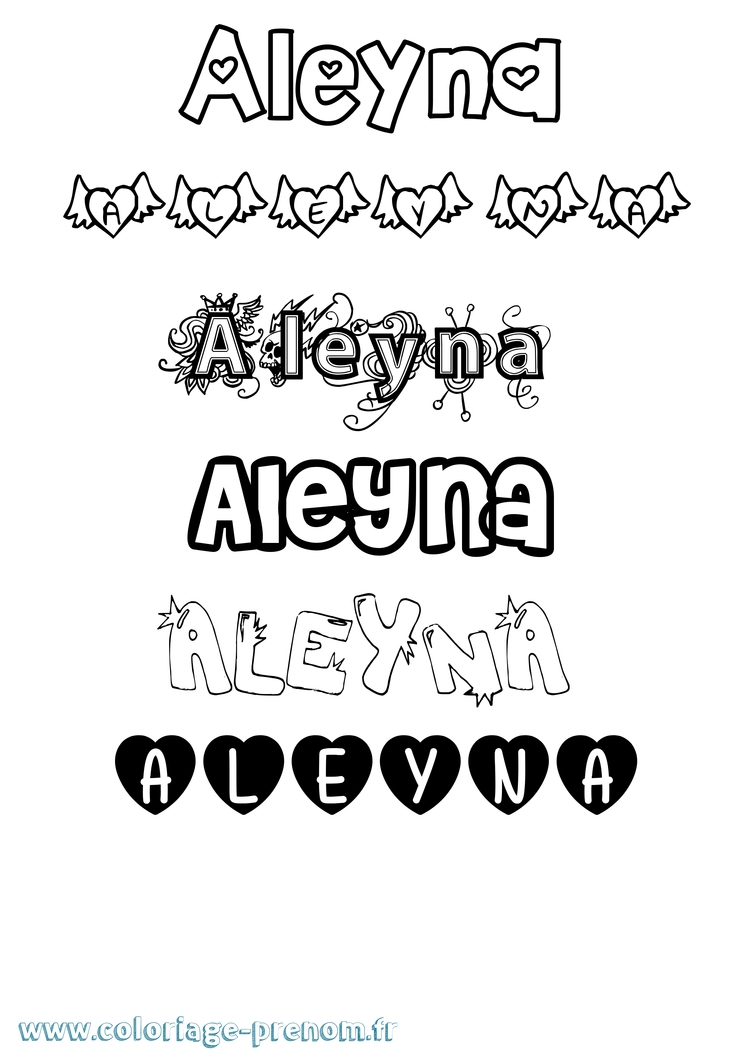 Coloriage prénom Aleyna Girly