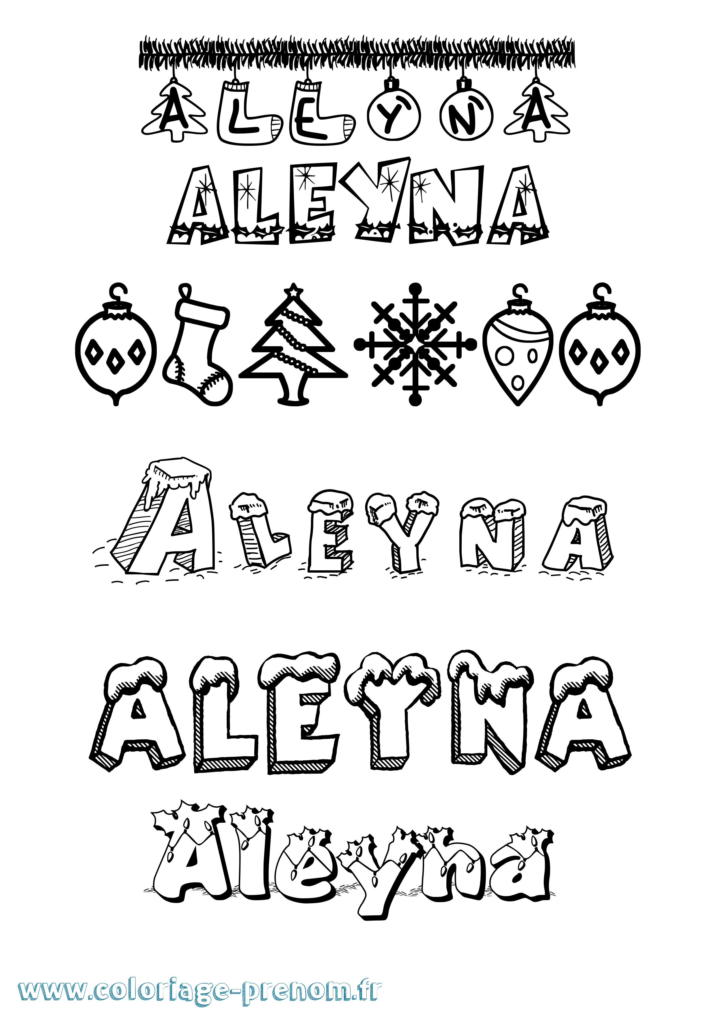 Coloriage prénom Aleyna Noël