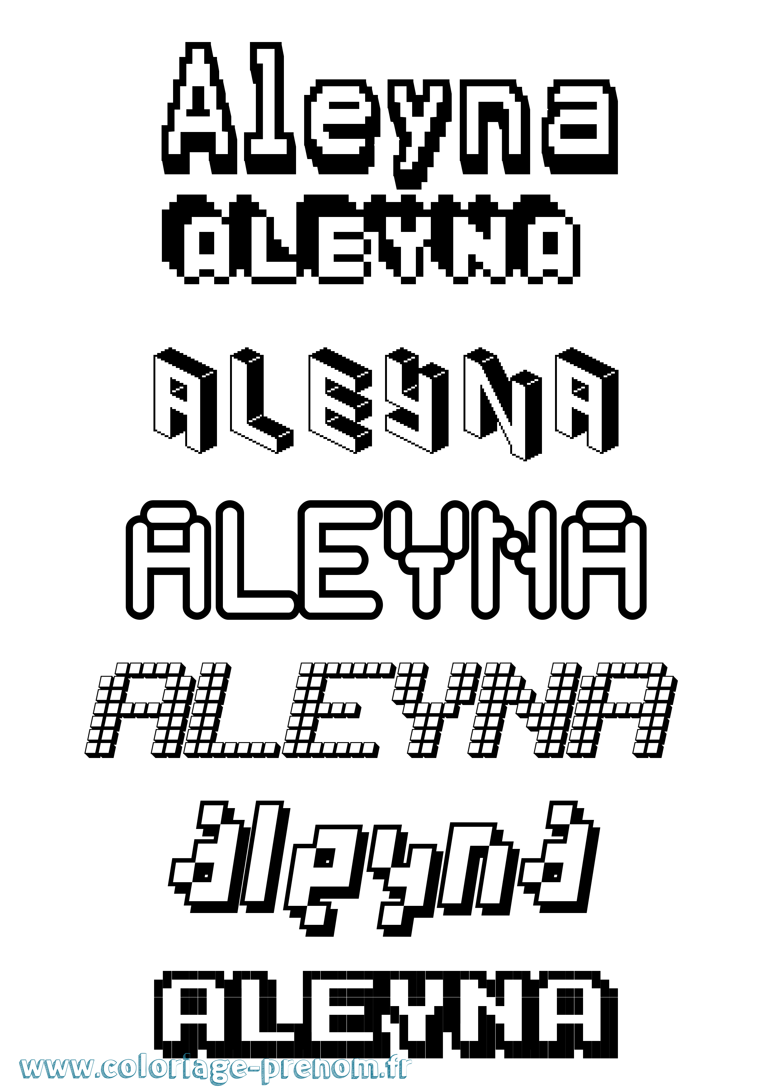 Coloriage prénom Aleyna Pixel