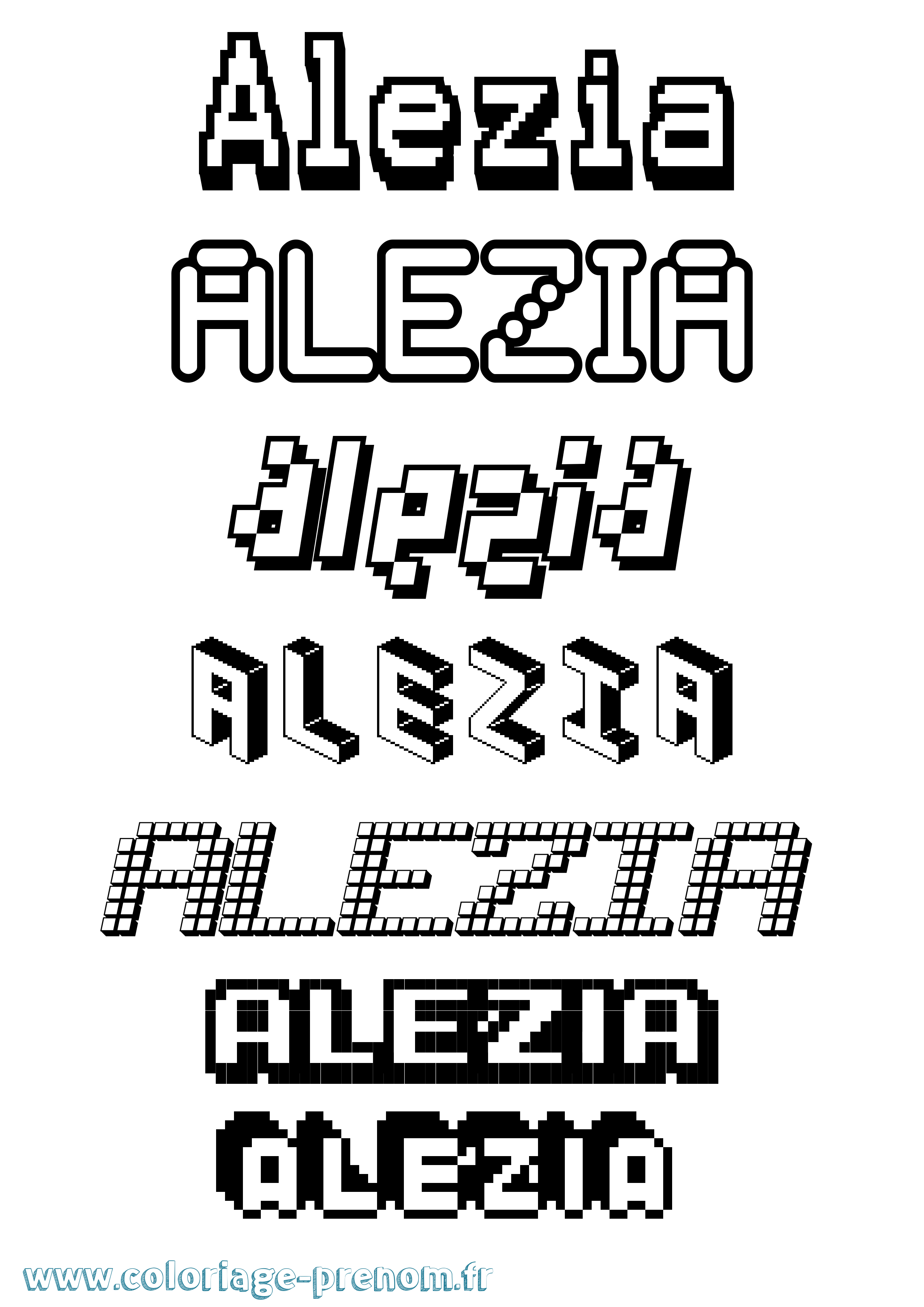 Coloriage prénom Alezia Pixel