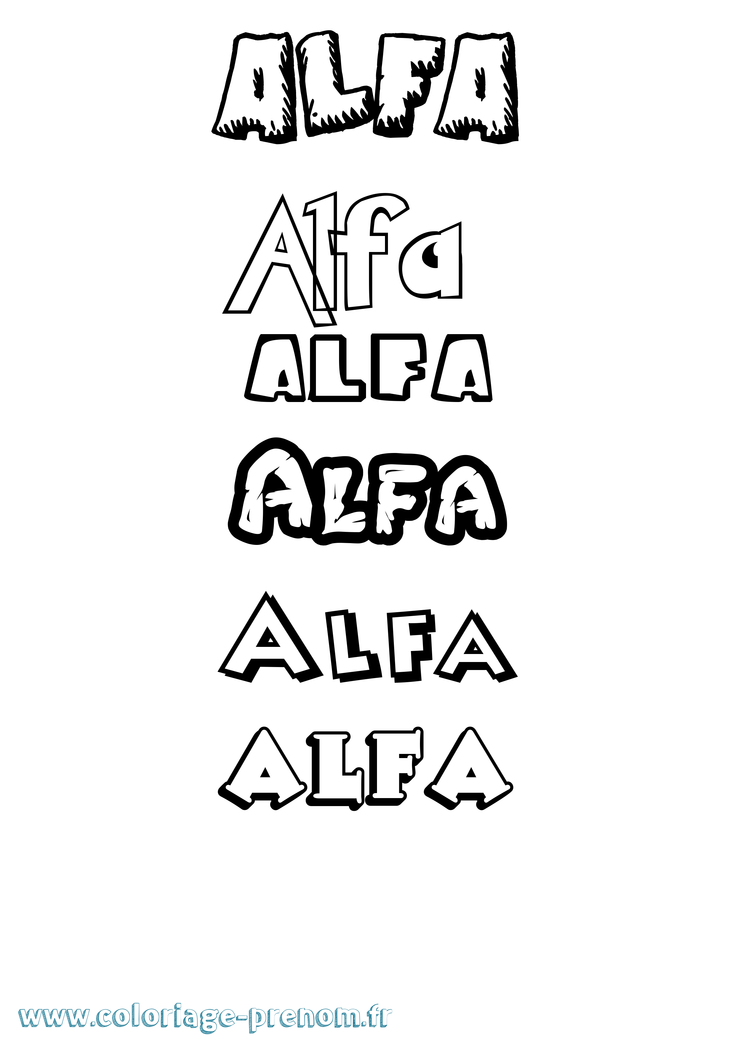 Coloriage prénom Alfa Dessin Animé