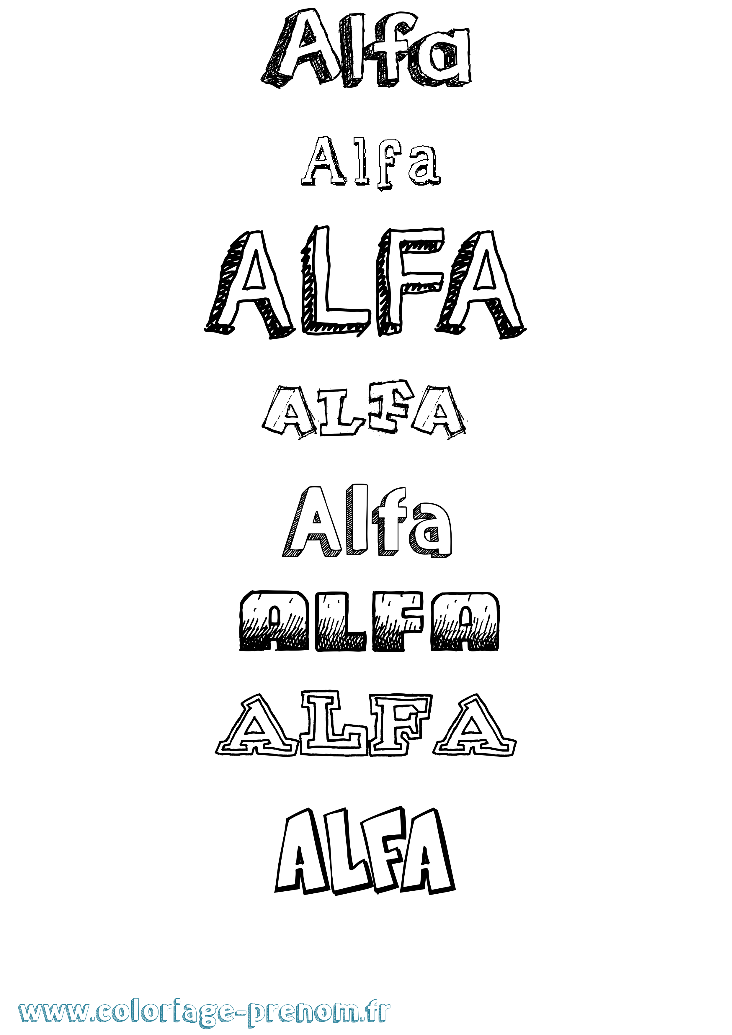 Coloriage prénom Alfa Dessiné