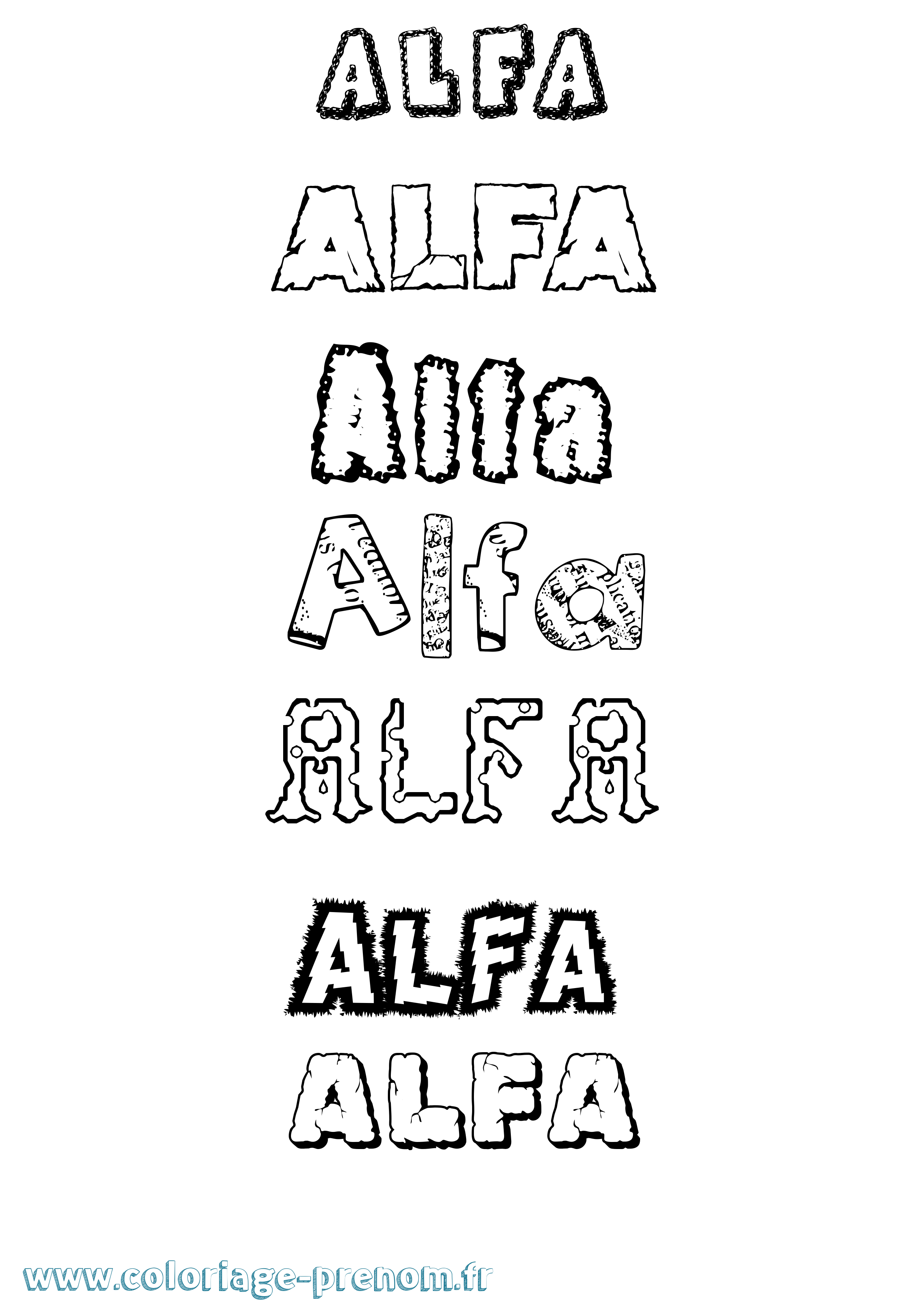 Coloriage prénom Alfa Destructuré