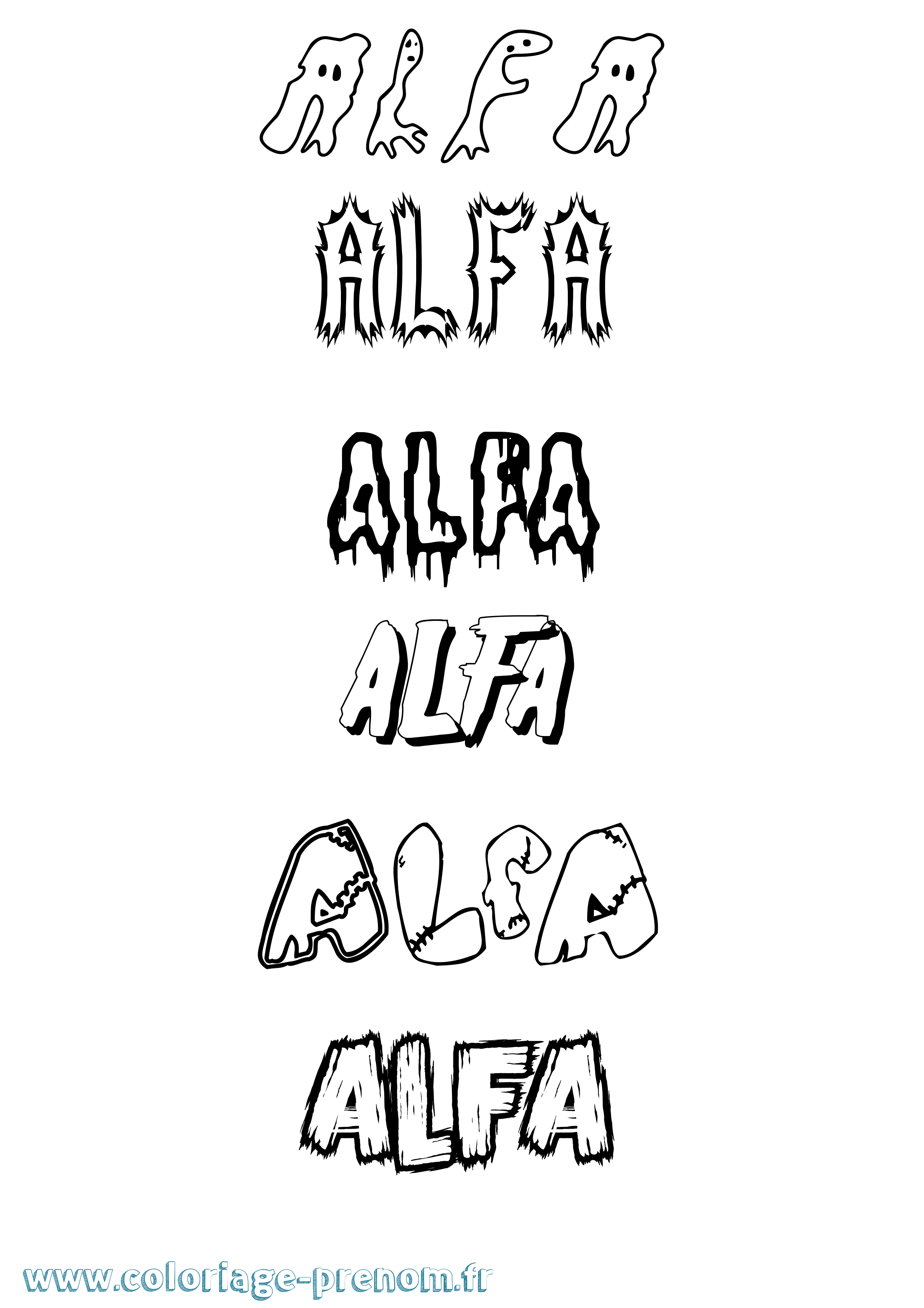 Coloriage prénom Alfa Frisson