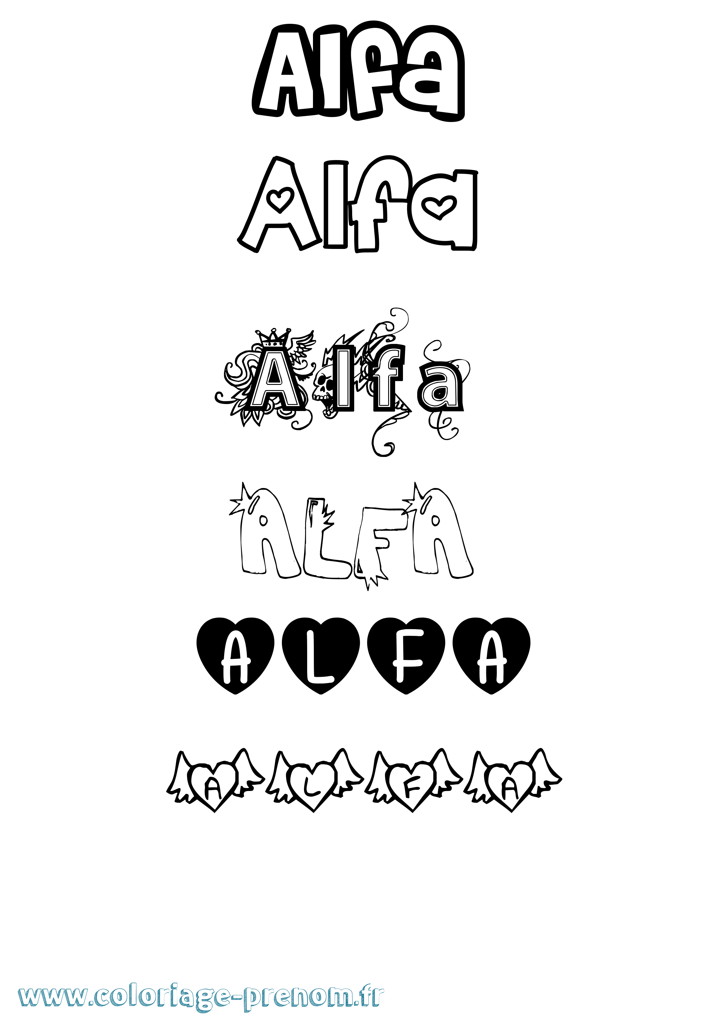 Coloriage prénom Alfa Girly