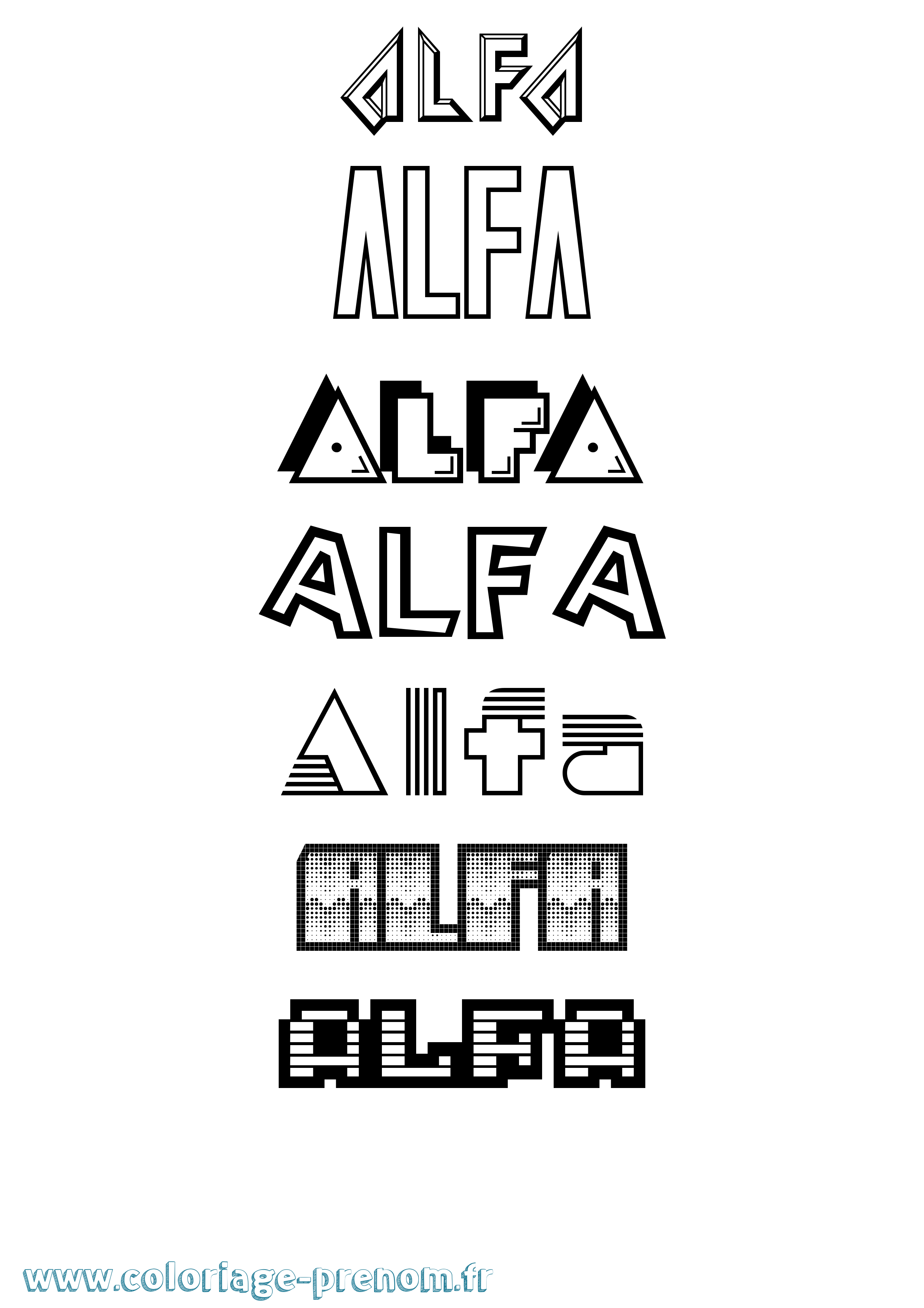 Coloriage prénom Alfa Jeux Vidéos
