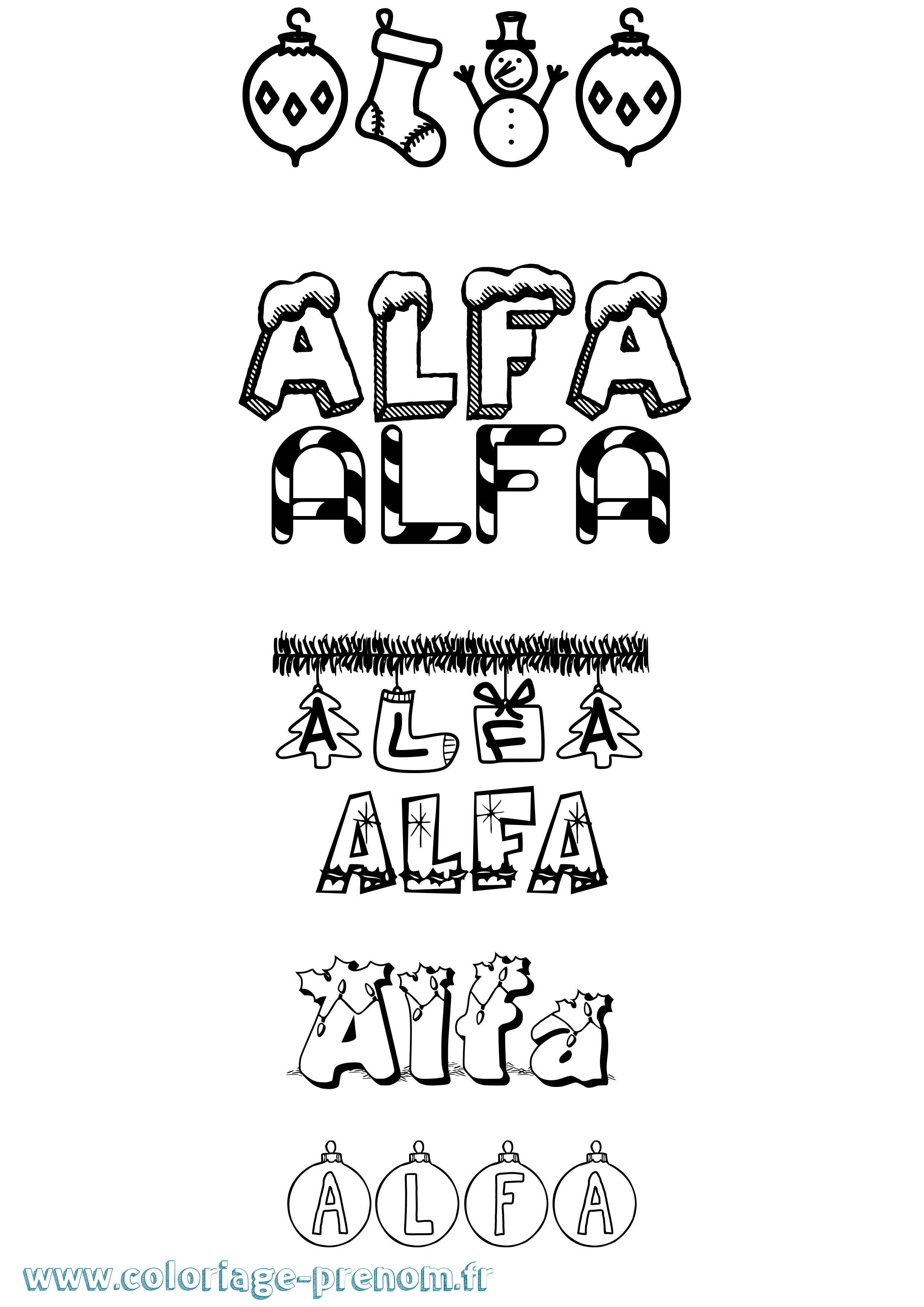 Coloriage prénom Alfa Noël