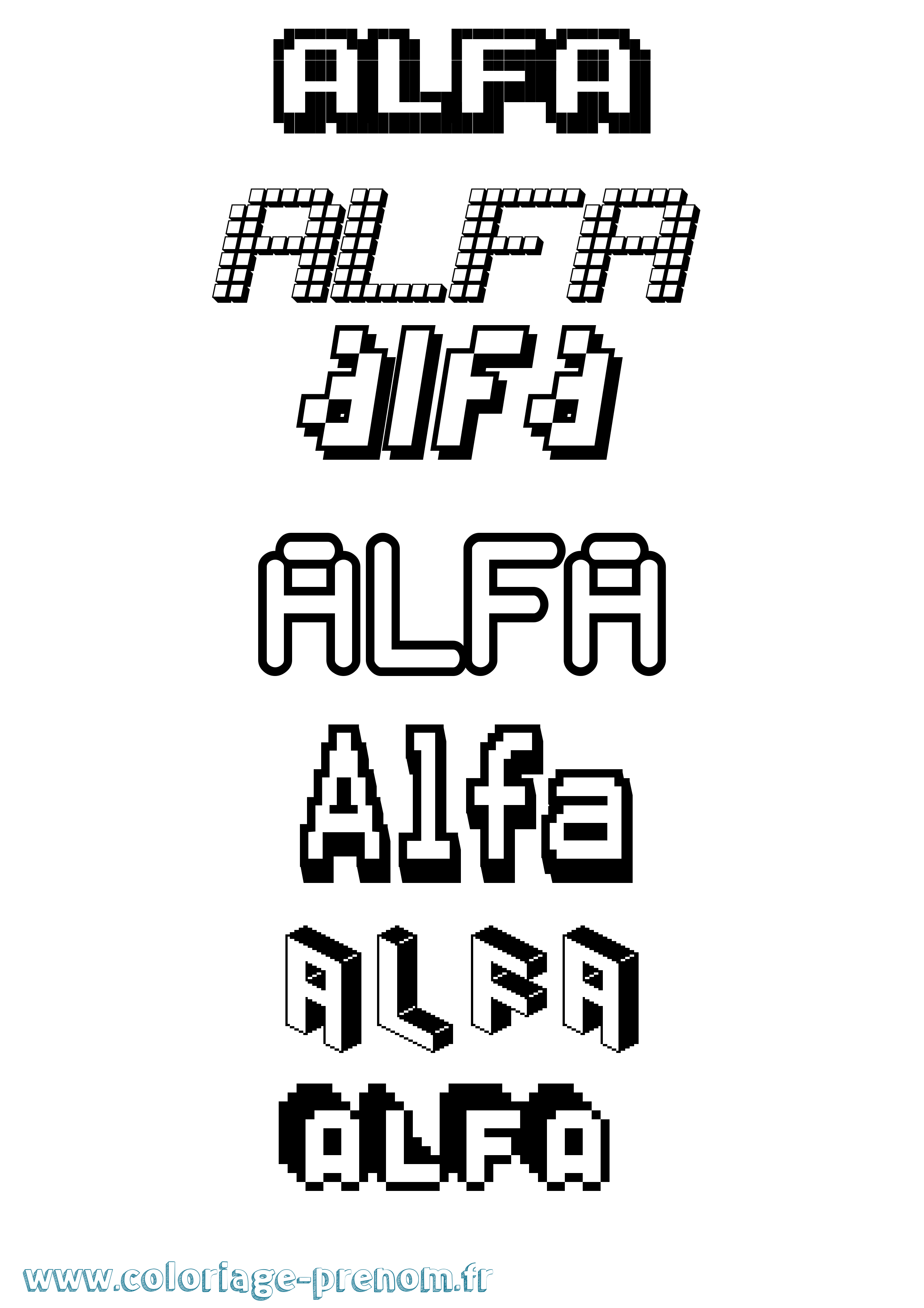 Coloriage prénom Alfa Pixel