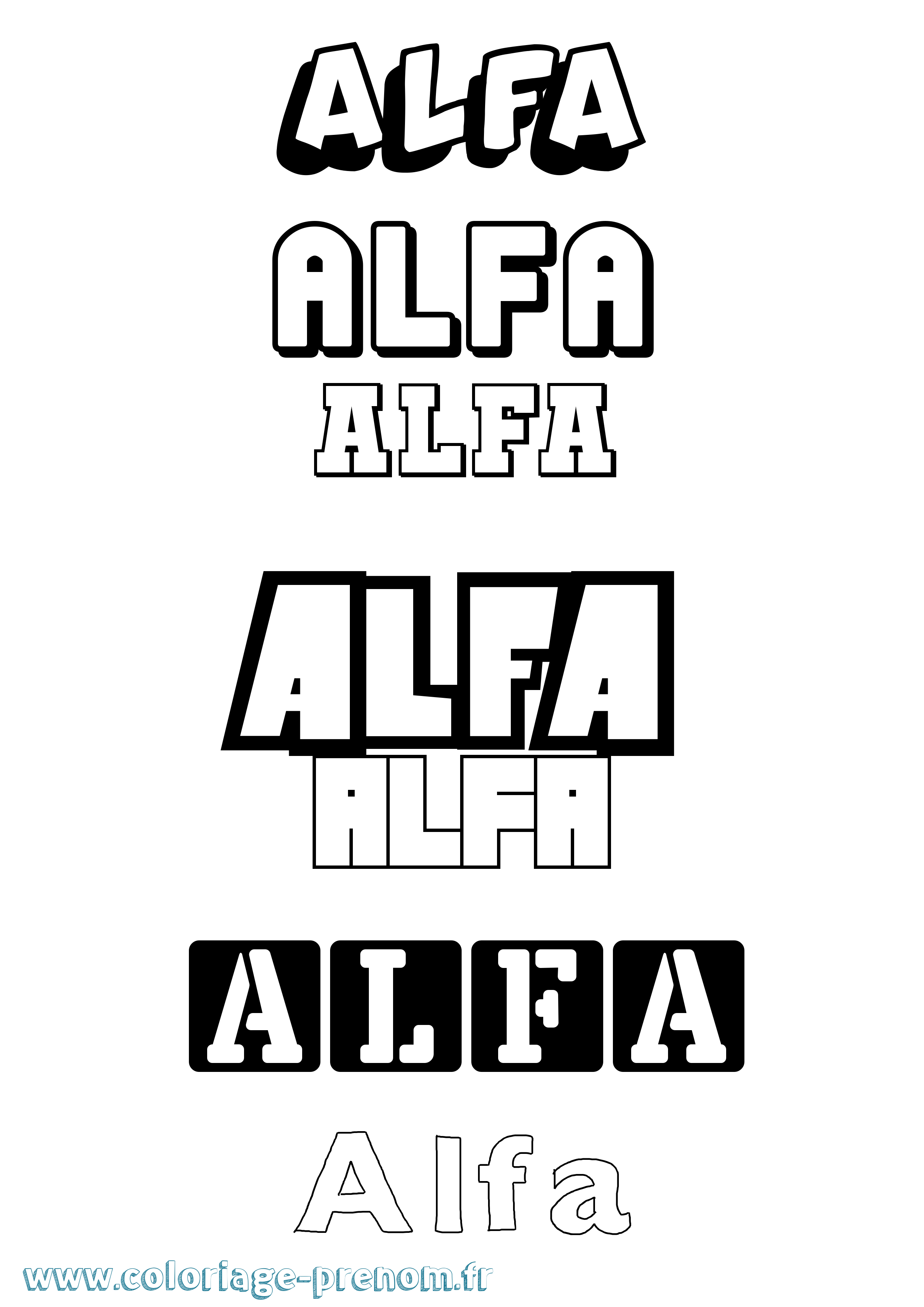 Coloriage prénom Alfa Simple